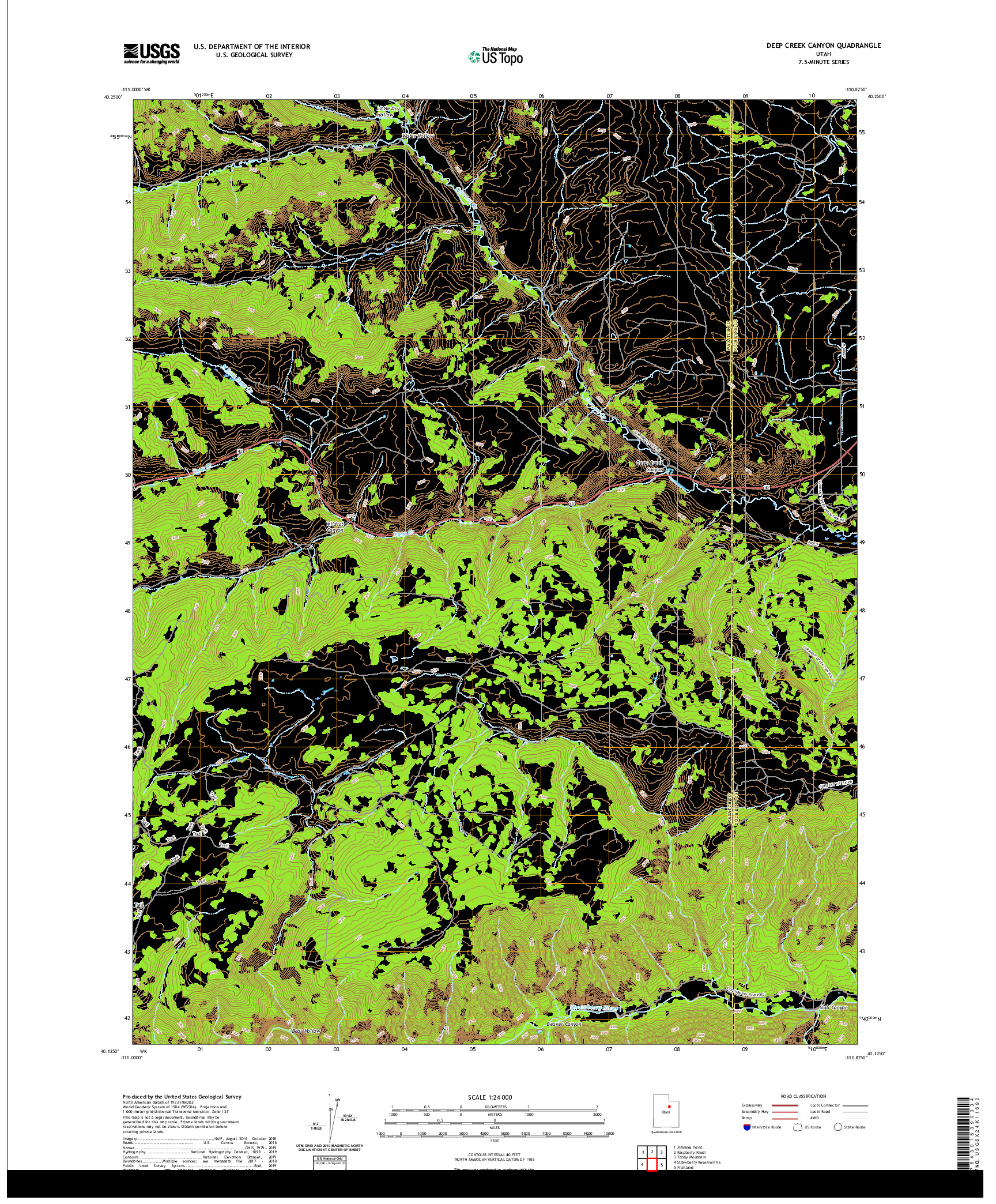 USGS US TOPO 7.5-MINUTE MAP FOR DEEP CREEK CANYON, UT 2020