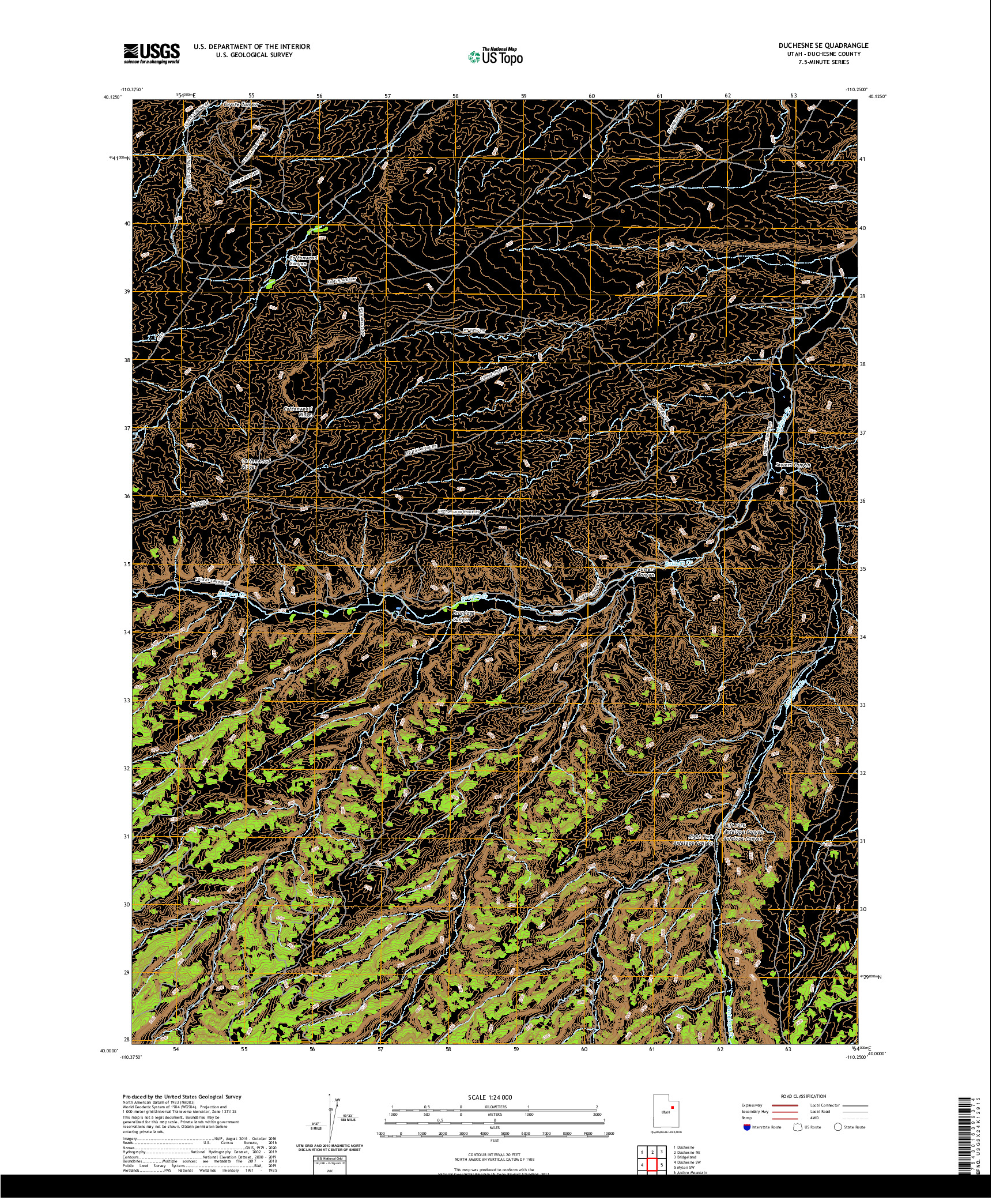 USGS US TOPO 7.5-MINUTE MAP FOR DUCHESNE SE, UT 2020