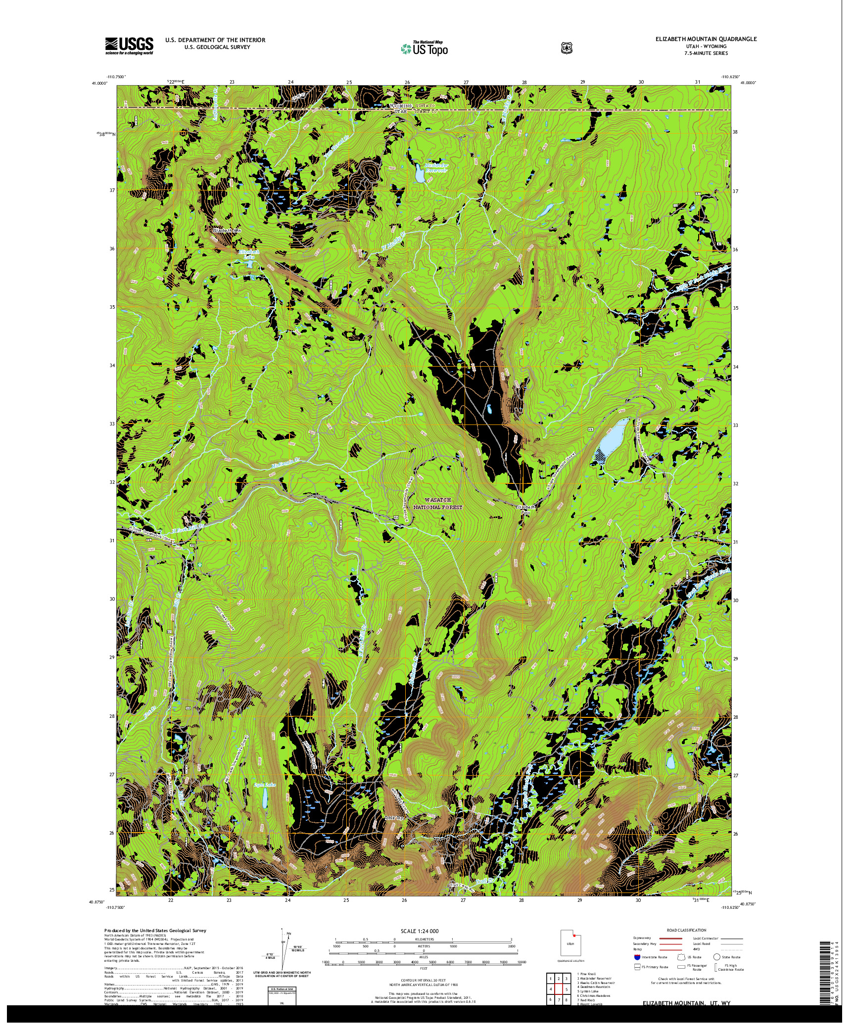 USGS US TOPO 7.5-MINUTE MAP FOR ELIZABETH MOUNTAIN, UT,WY 2020