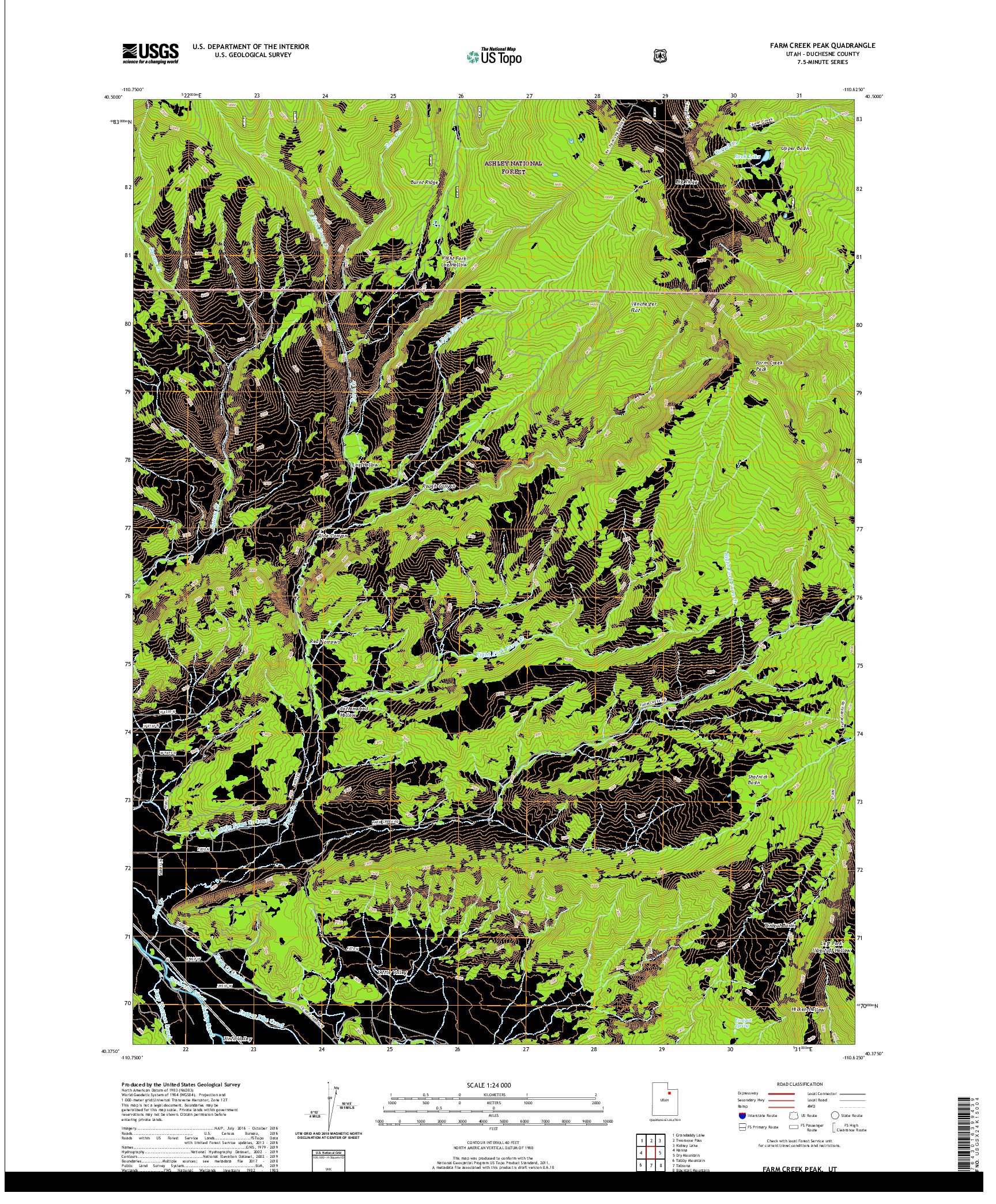 USGS US TOPO 7.5-MINUTE MAP FOR FARM CREEK PEAK, UT 2020