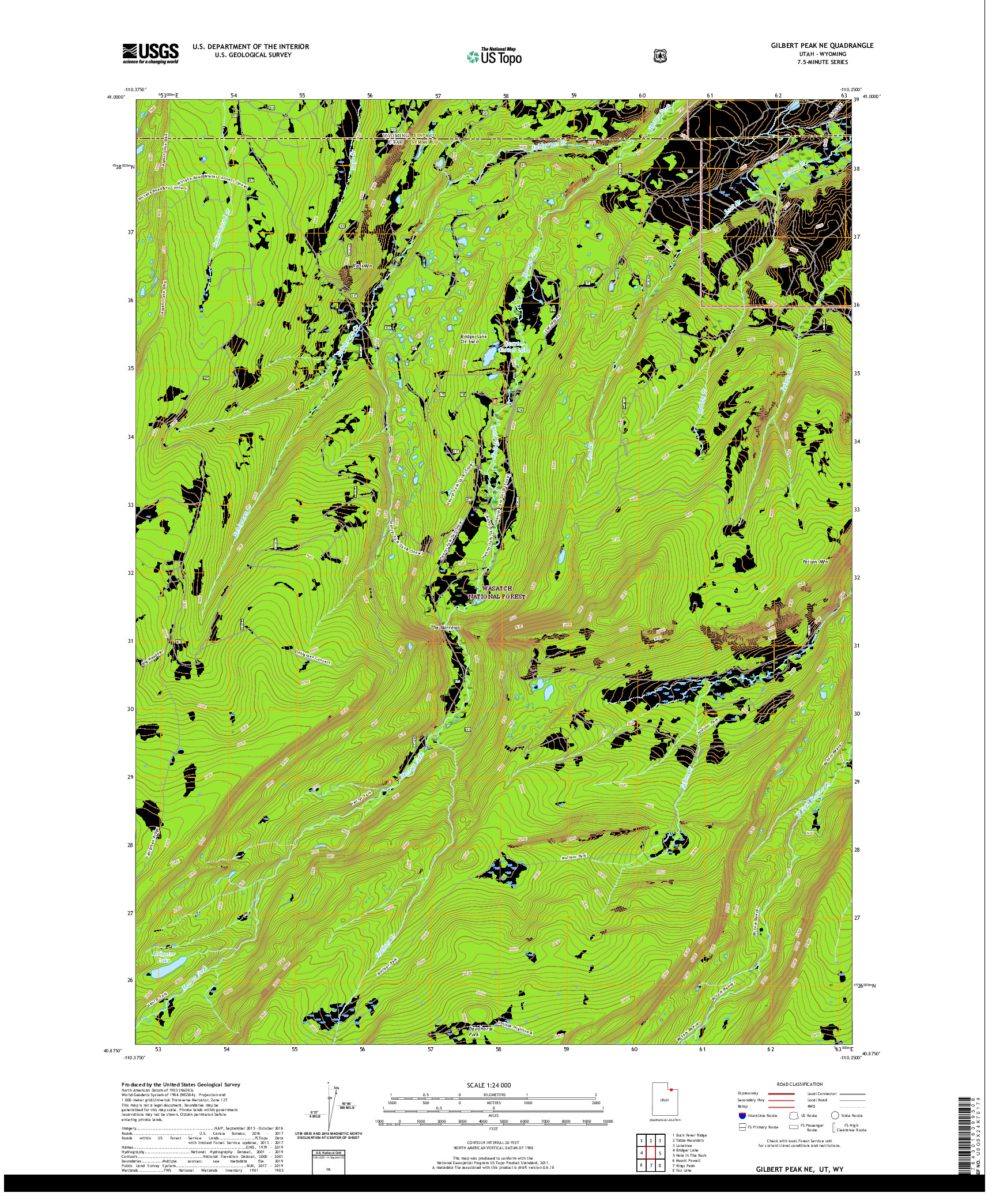 USGS US TOPO 7.5-MINUTE MAP FOR GILBERT PEAK NE, UT,WY 2020