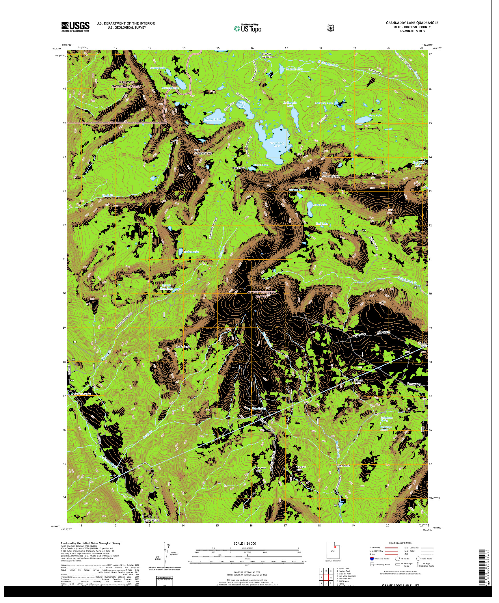 USGS US TOPO 7.5-MINUTE MAP FOR GRANDADDY LAKE, UT 2020