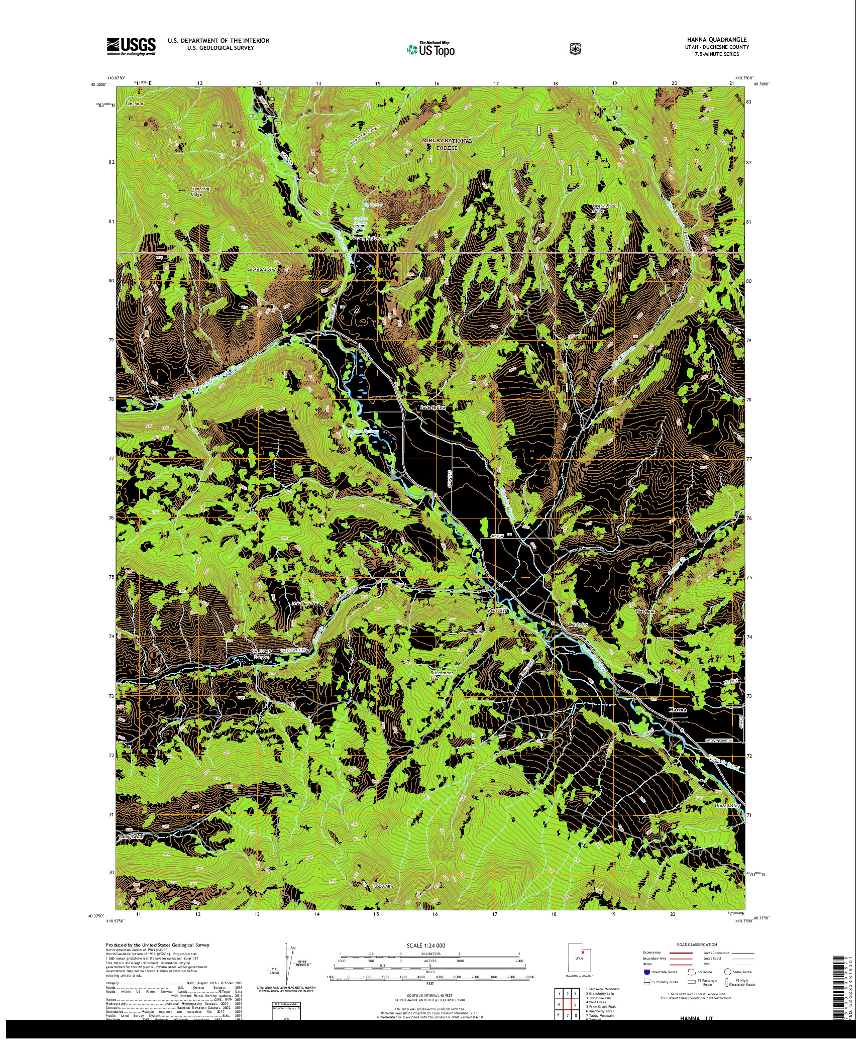 USGS US TOPO 7.5-MINUTE MAP FOR HANNA, UT 2020