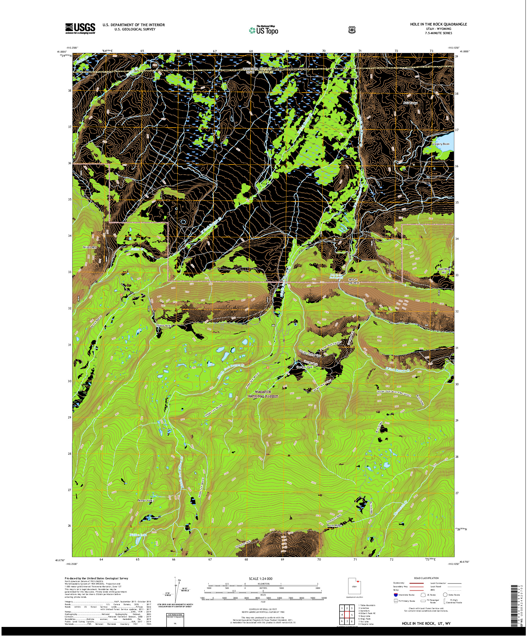 USGS US TOPO 7.5-MINUTE MAP FOR HOLE IN THE ROCK, UT,WY 2020