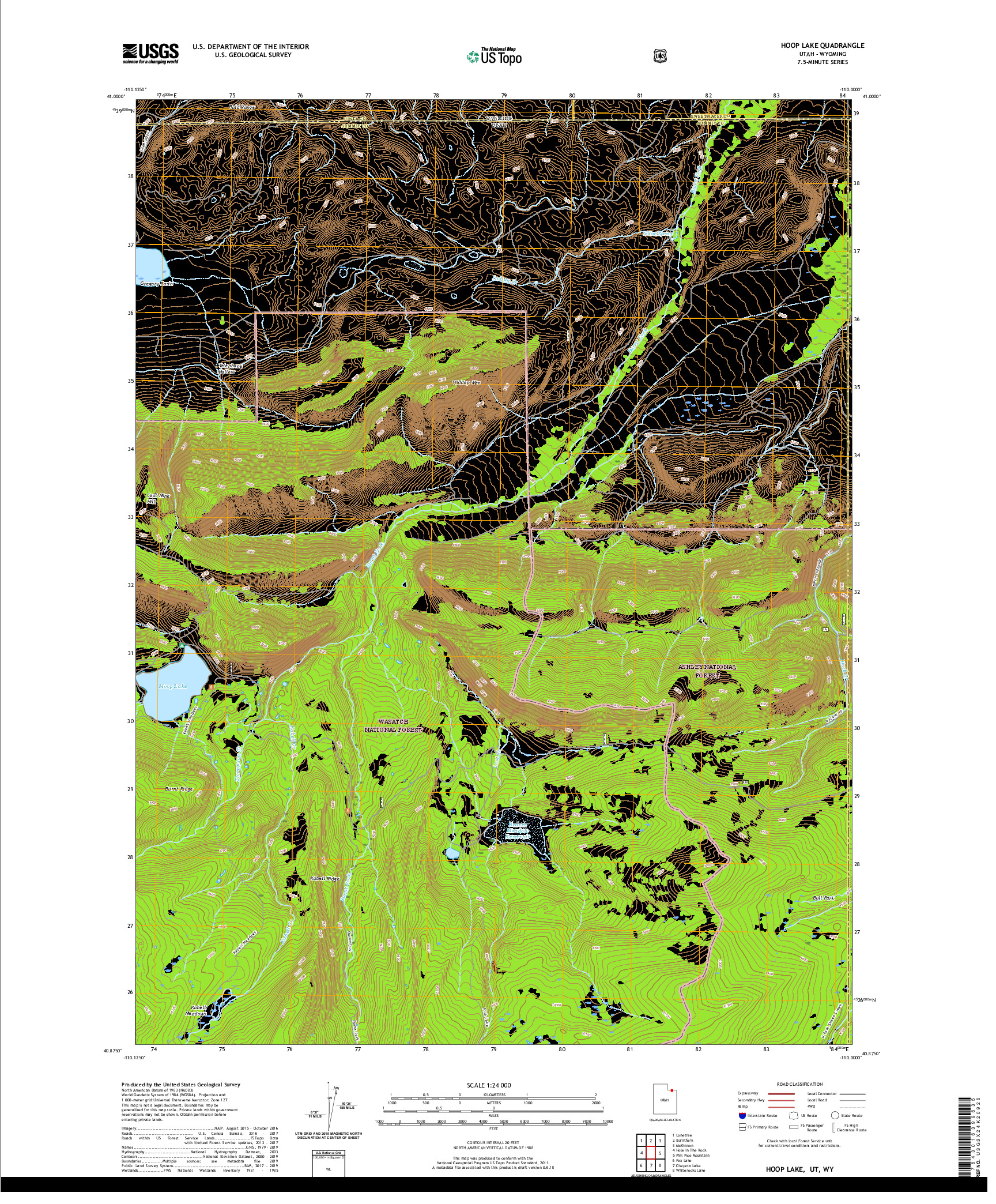 USGS US TOPO 7.5-MINUTE MAP FOR HOOP LAKE, UT,WY 2020