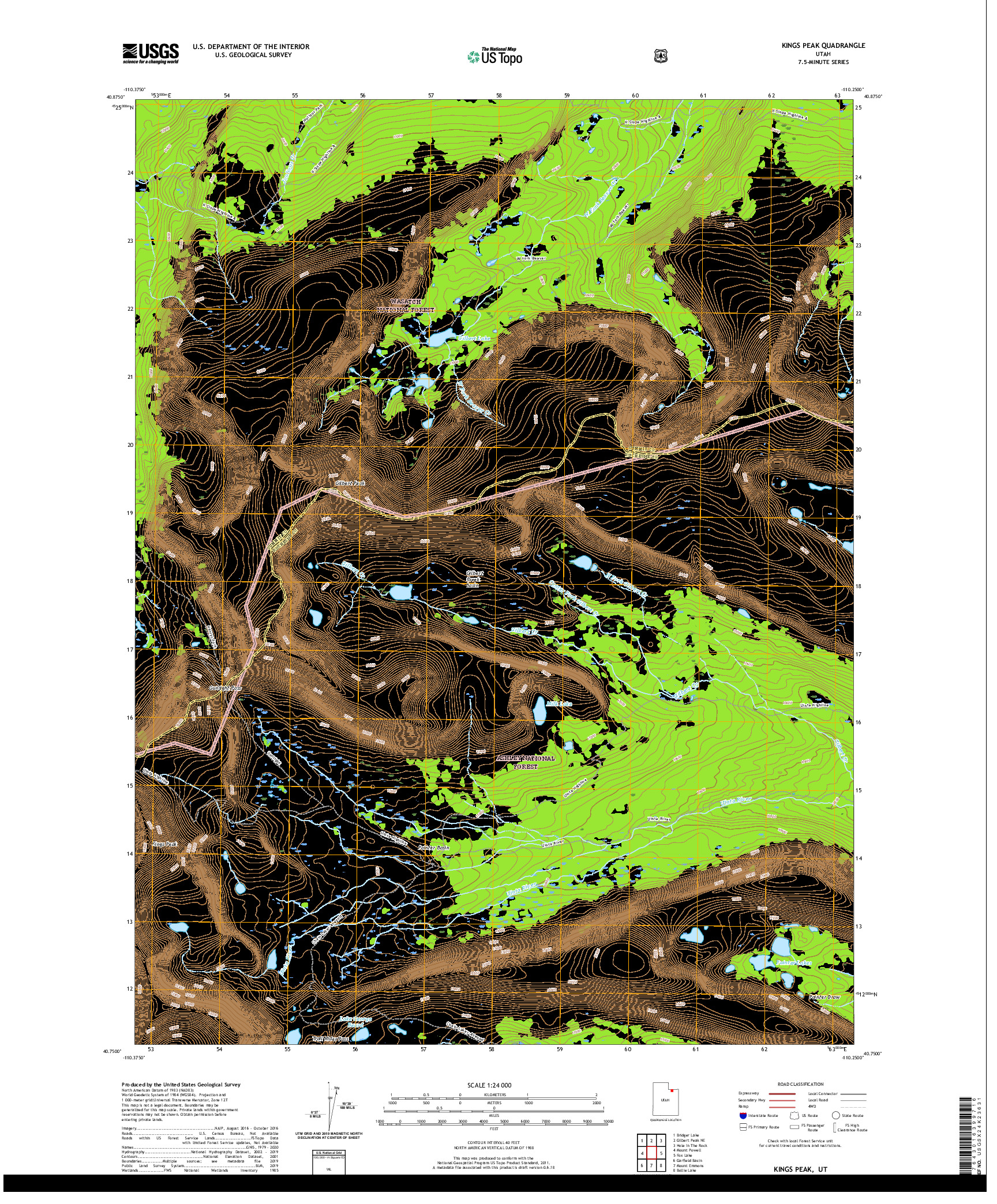 USGS US TOPO 7.5-MINUTE MAP FOR KINGS PEAK, UT 2020