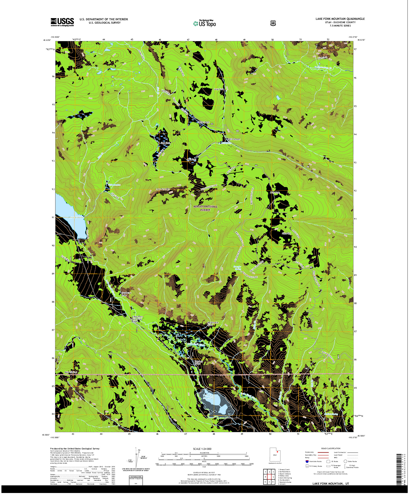 USGS US TOPO 7.5-MINUTE MAP FOR LAKE FORK MOUNTAIN, UT 2020