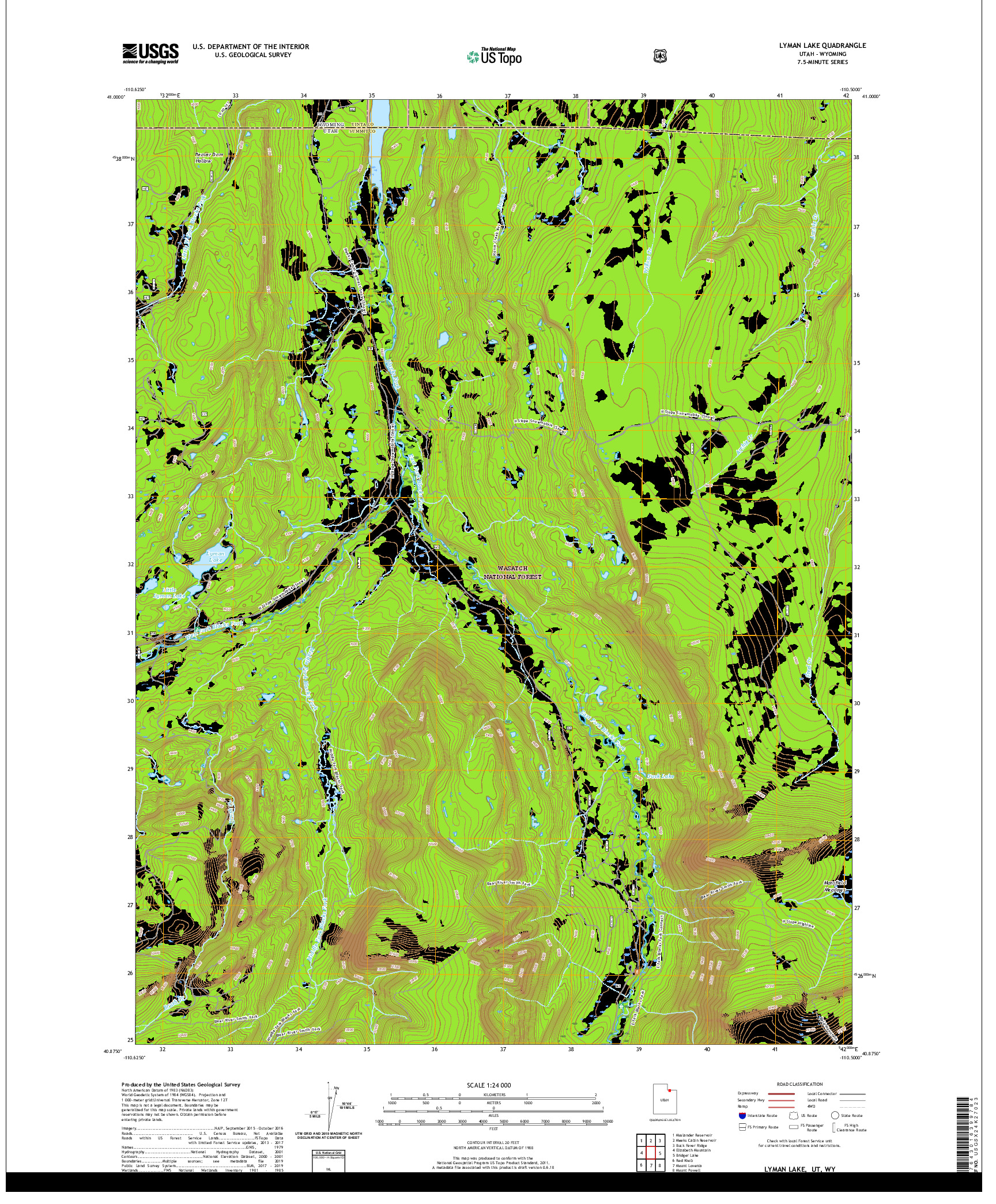 USGS US TOPO 7.5-MINUTE MAP FOR LYMAN LAKE, UT,WY 2020