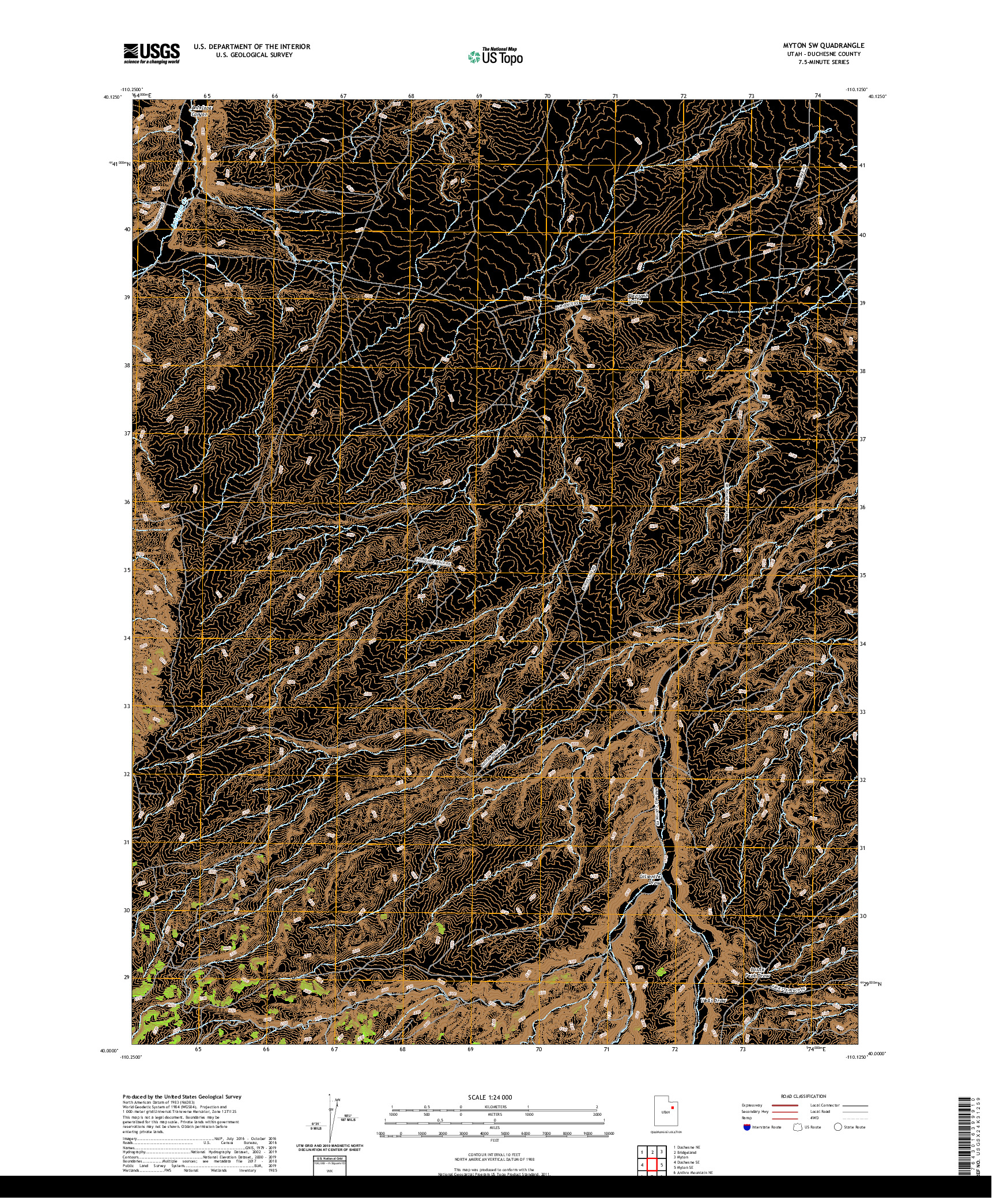 USGS US TOPO 7.5-MINUTE MAP FOR MYTON SW, UT 2020