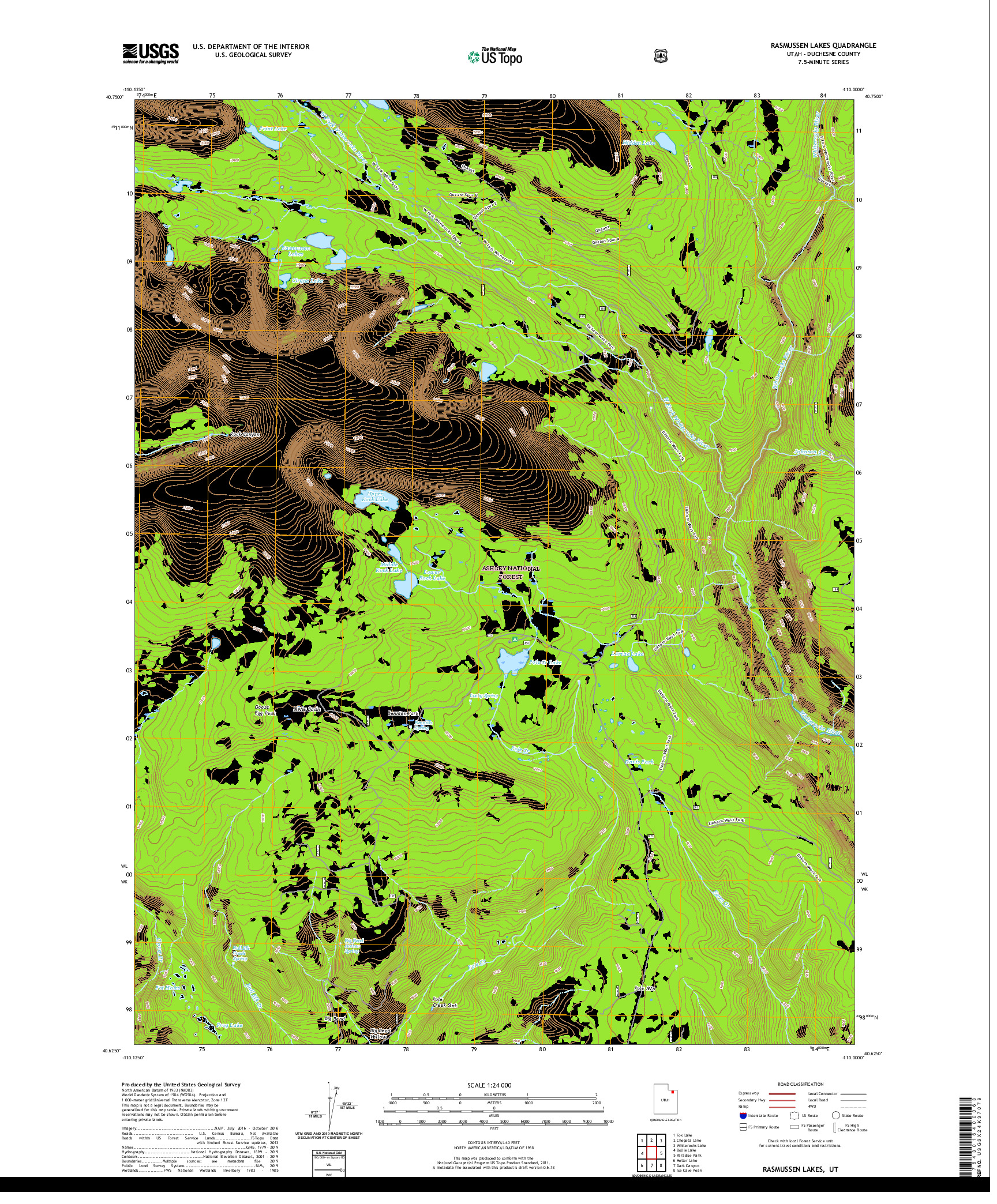 USGS US TOPO 7.5-MINUTE MAP FOR RASMUSSEN LAKES, UT 2020