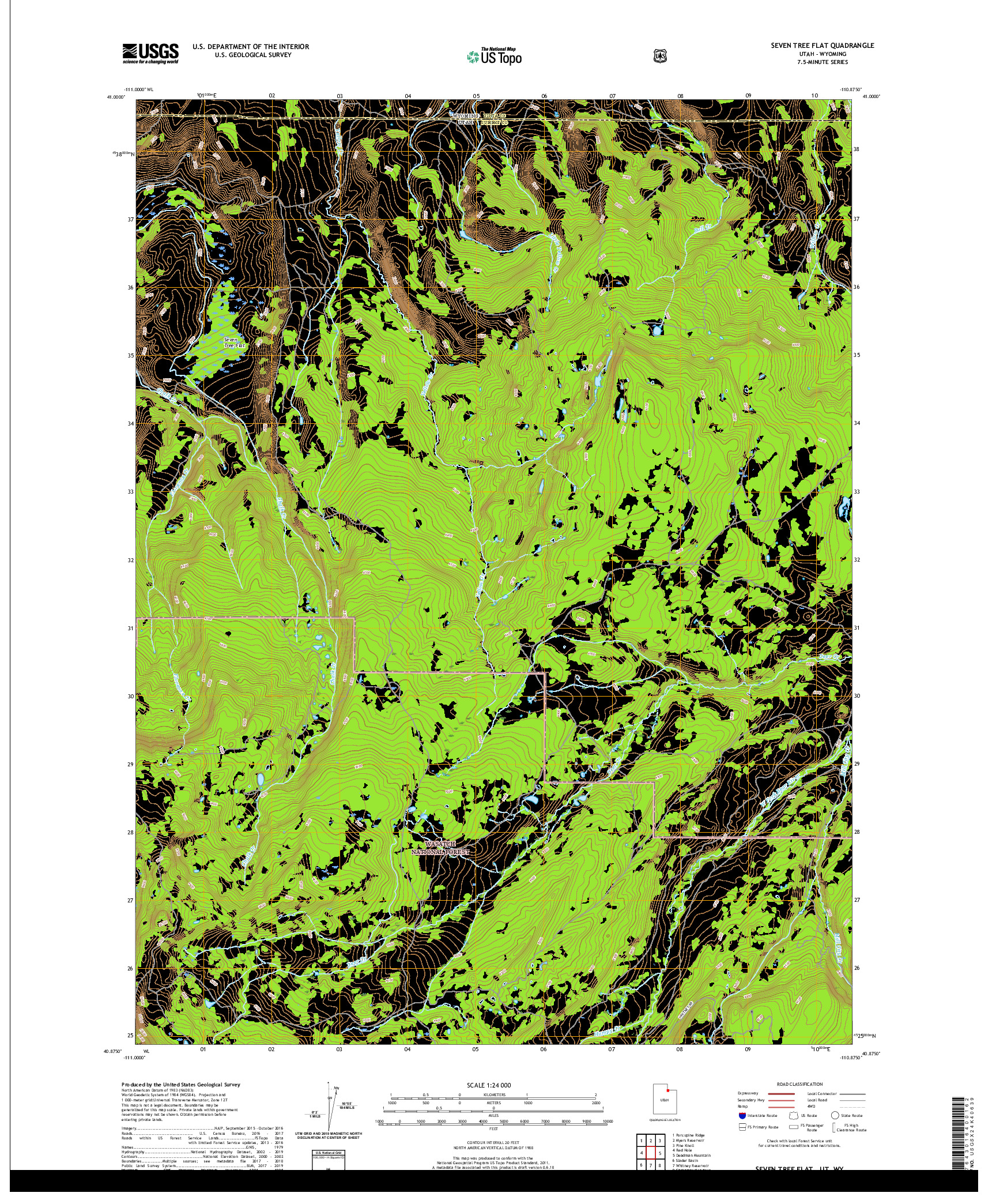 USGS US TOPO 7.5-MINUTE MAP FOR SEVEN TREE FLAT, UT,WY 2020