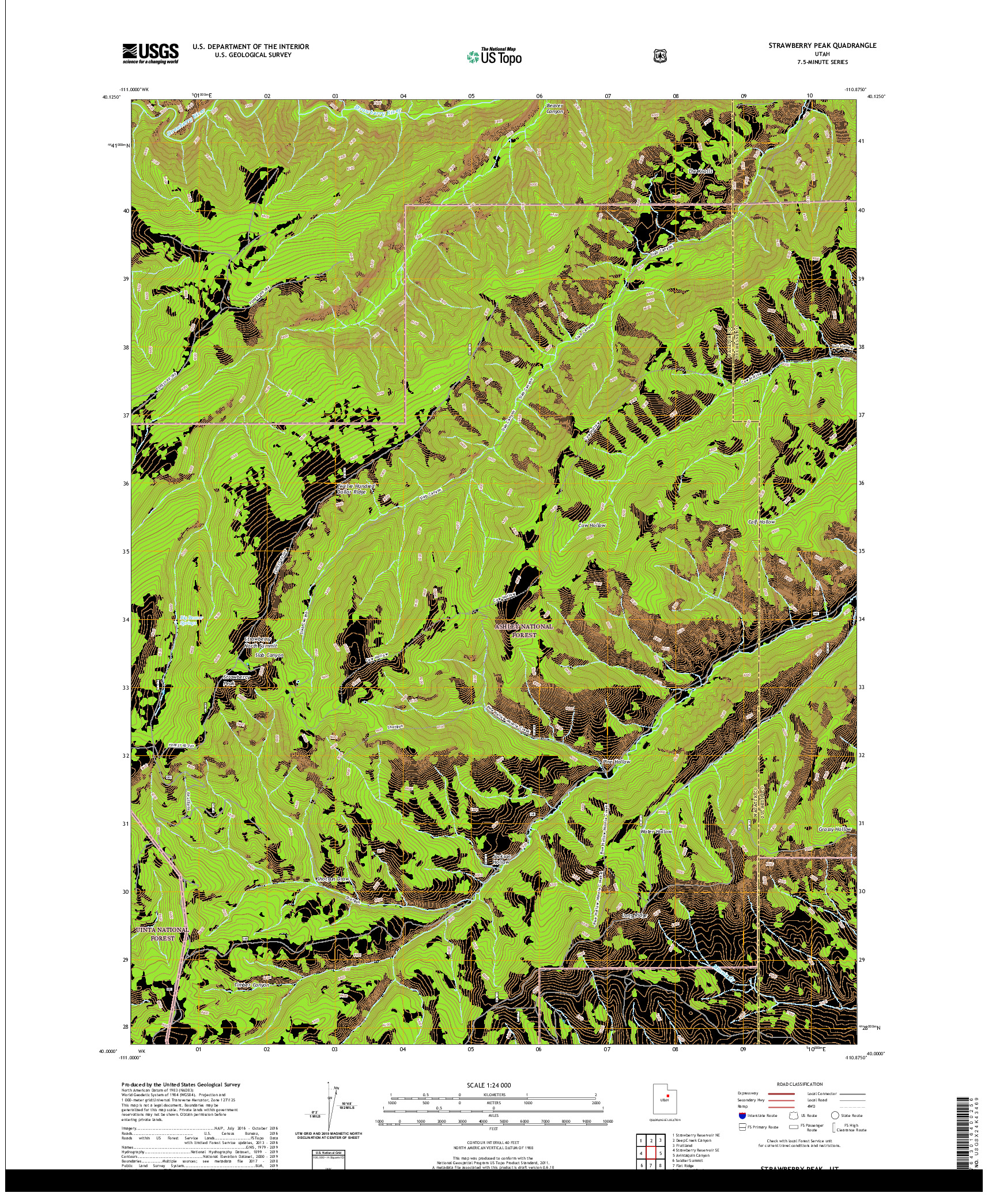 USGS US TOPO 7.5-MINUTE MAP FOR STRAWBERRY PEAK, UT 2020