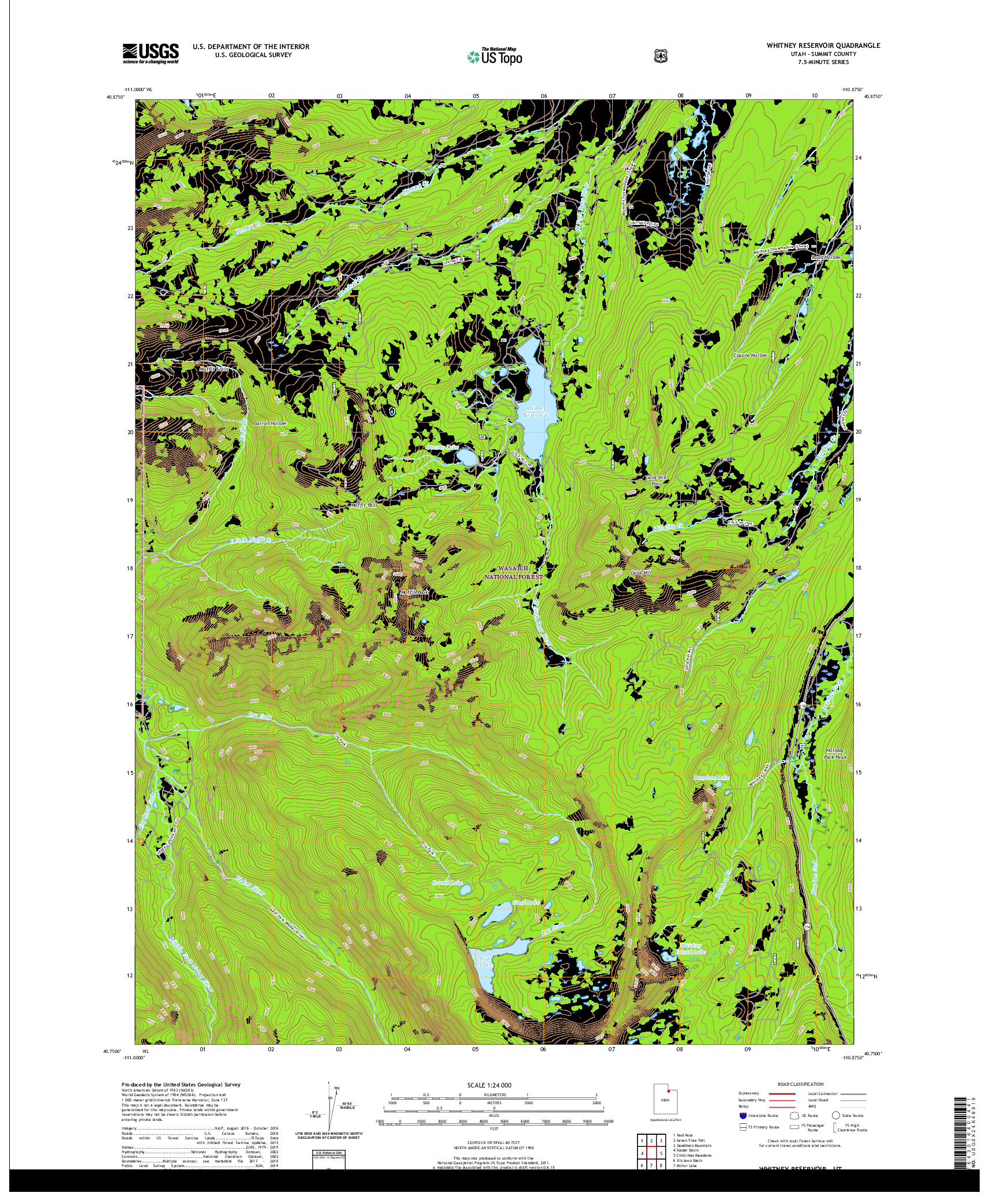 USGS US TOPO 7.5-MINUTE MAP FOR WHITNEY RESERVOIR, UT 2020
