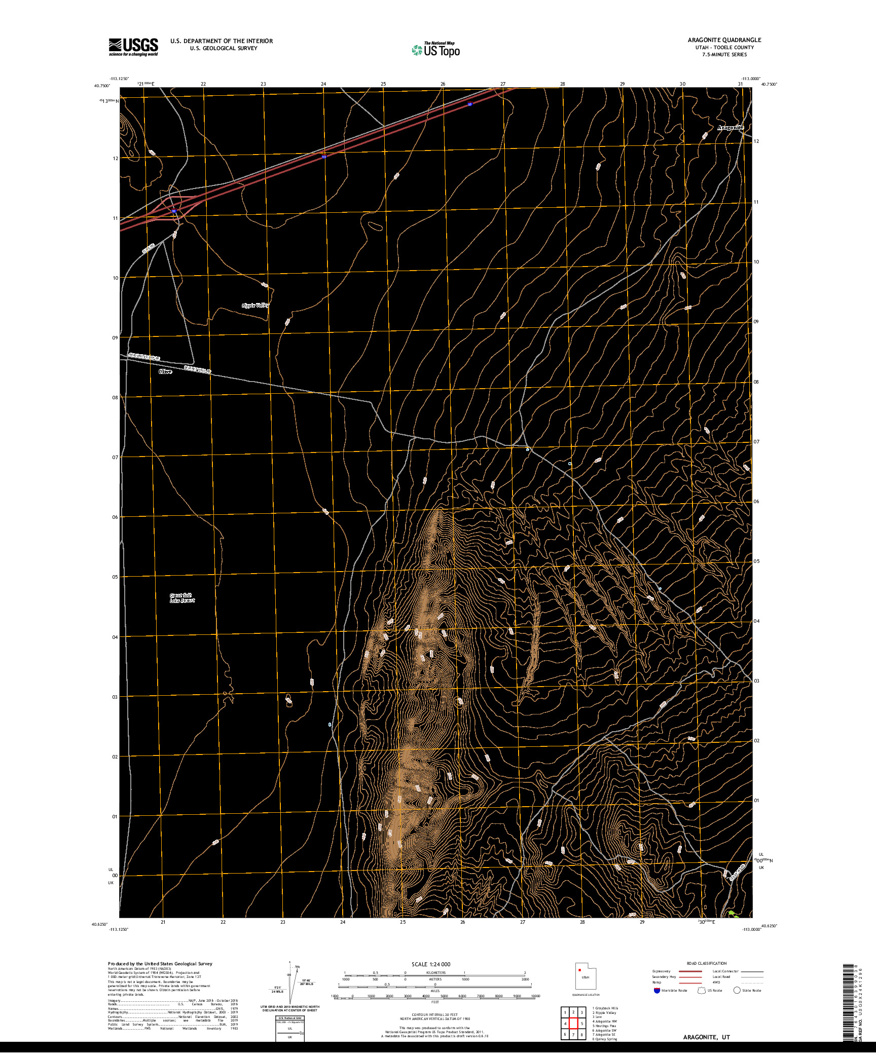 USGS US TOPO 7.5-MINUTE MAP FOR ARAGONITE, UT 2020