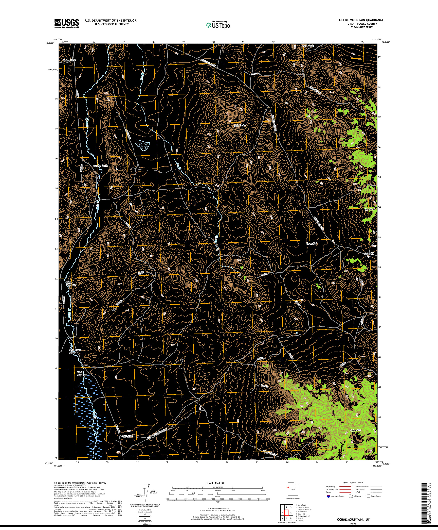 USGS US TOPO 7.5-MINUTE MAP FOR OCHRE MOUNTAIN, UT 2020