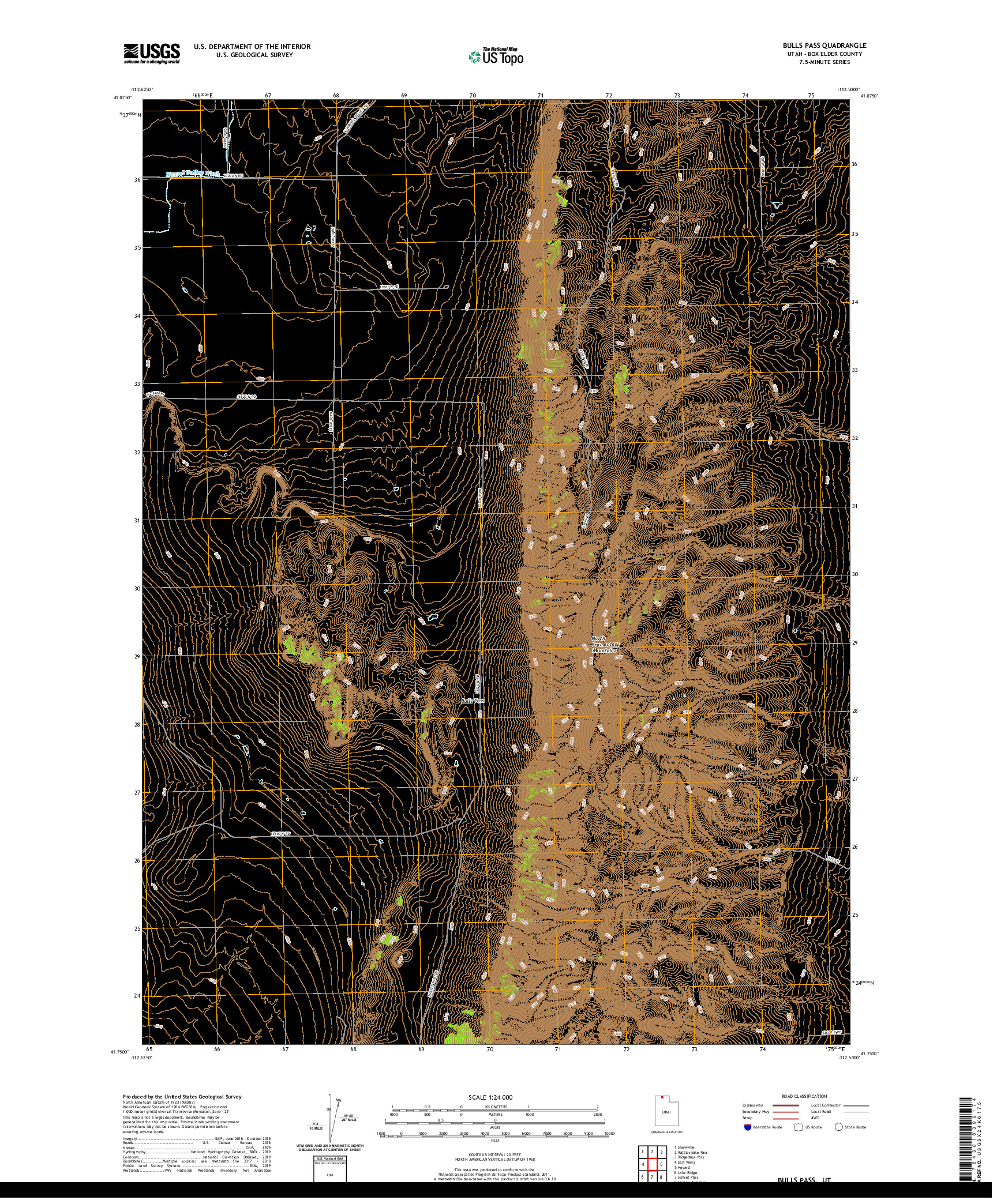 USGS US TOPO 7.5-MINUTE MAP FOR BULLS PASS, UT 2020