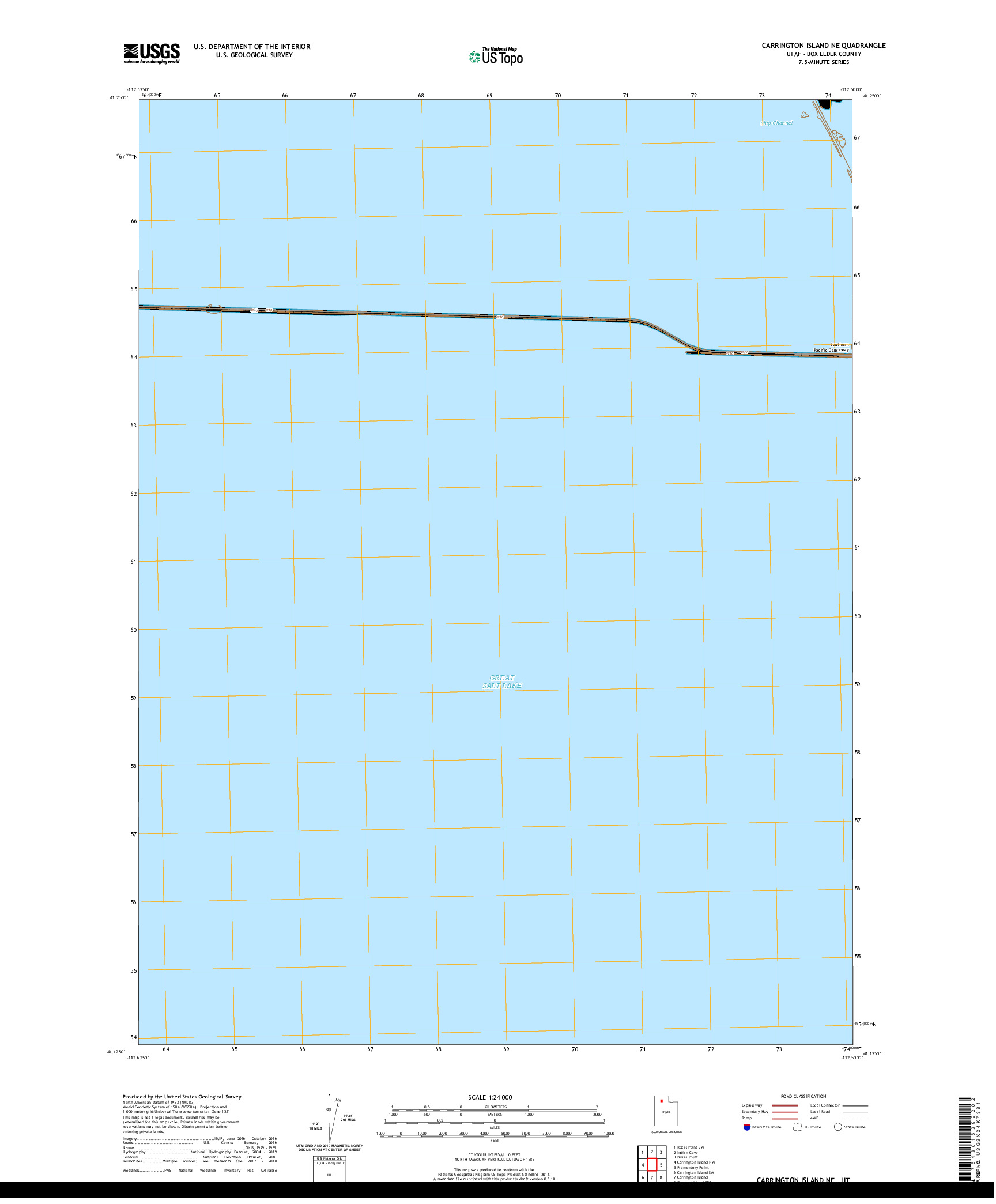 USGS US TOPO 7.5-MINUTE MAP FOR CARRINGTON ISLAND NE, UT 2020