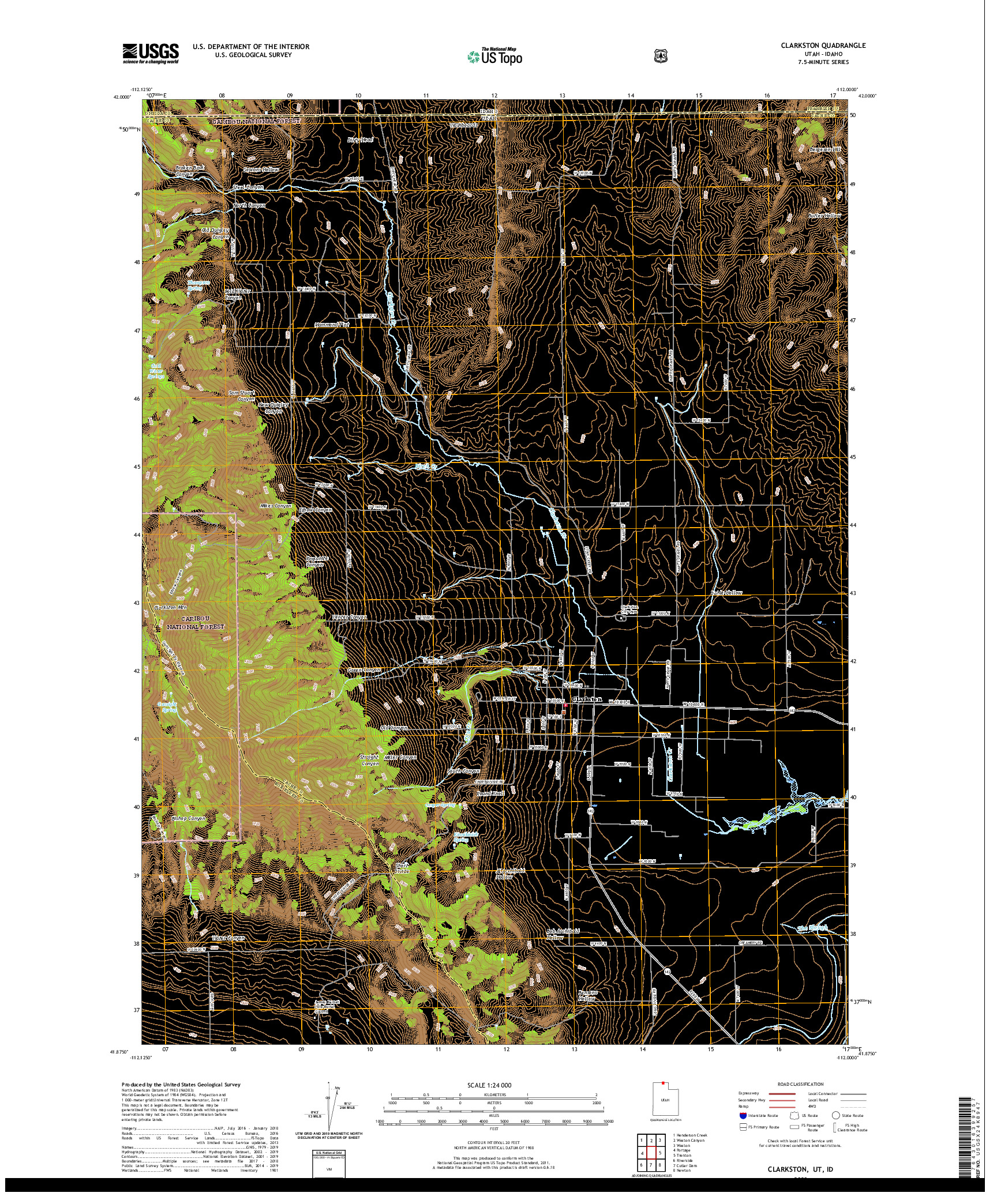 USGS US TOPO 7.5-MINUTE MAP FOR CLARKSTON, UT,ID 2020