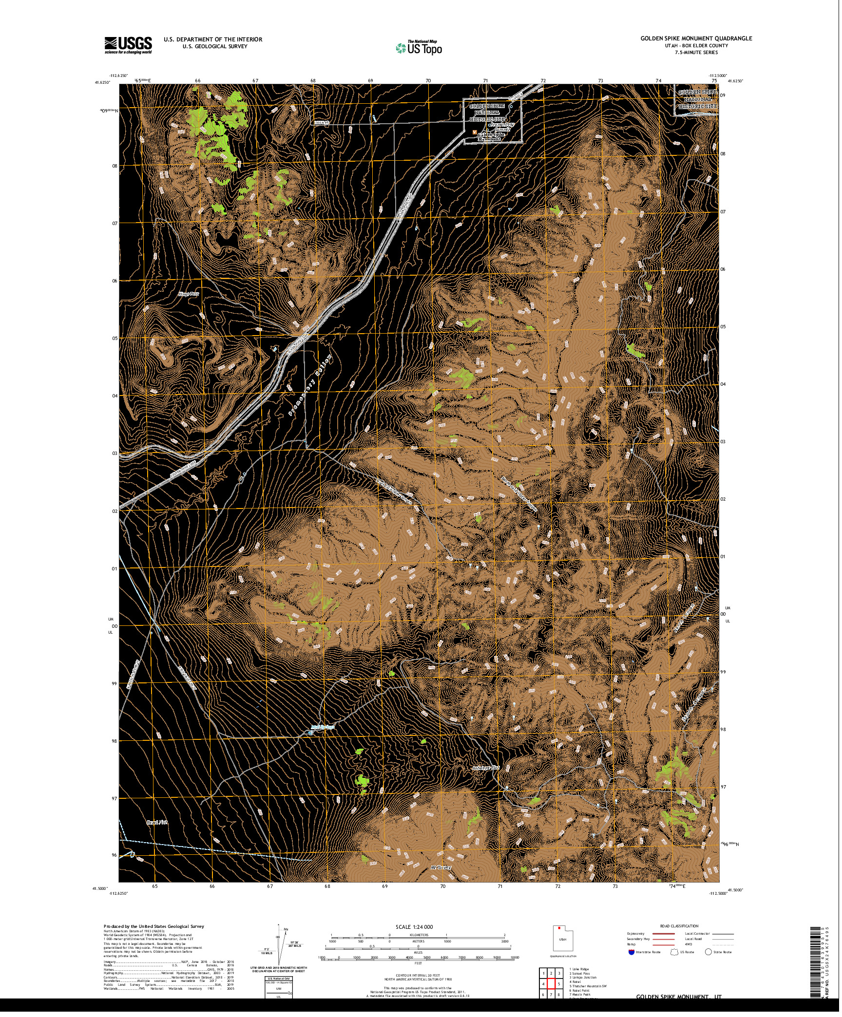 USGS US TOPO 7.5-MINUTE MAP FOR GOLDEN SPIKE MONUMENT, UT 2020