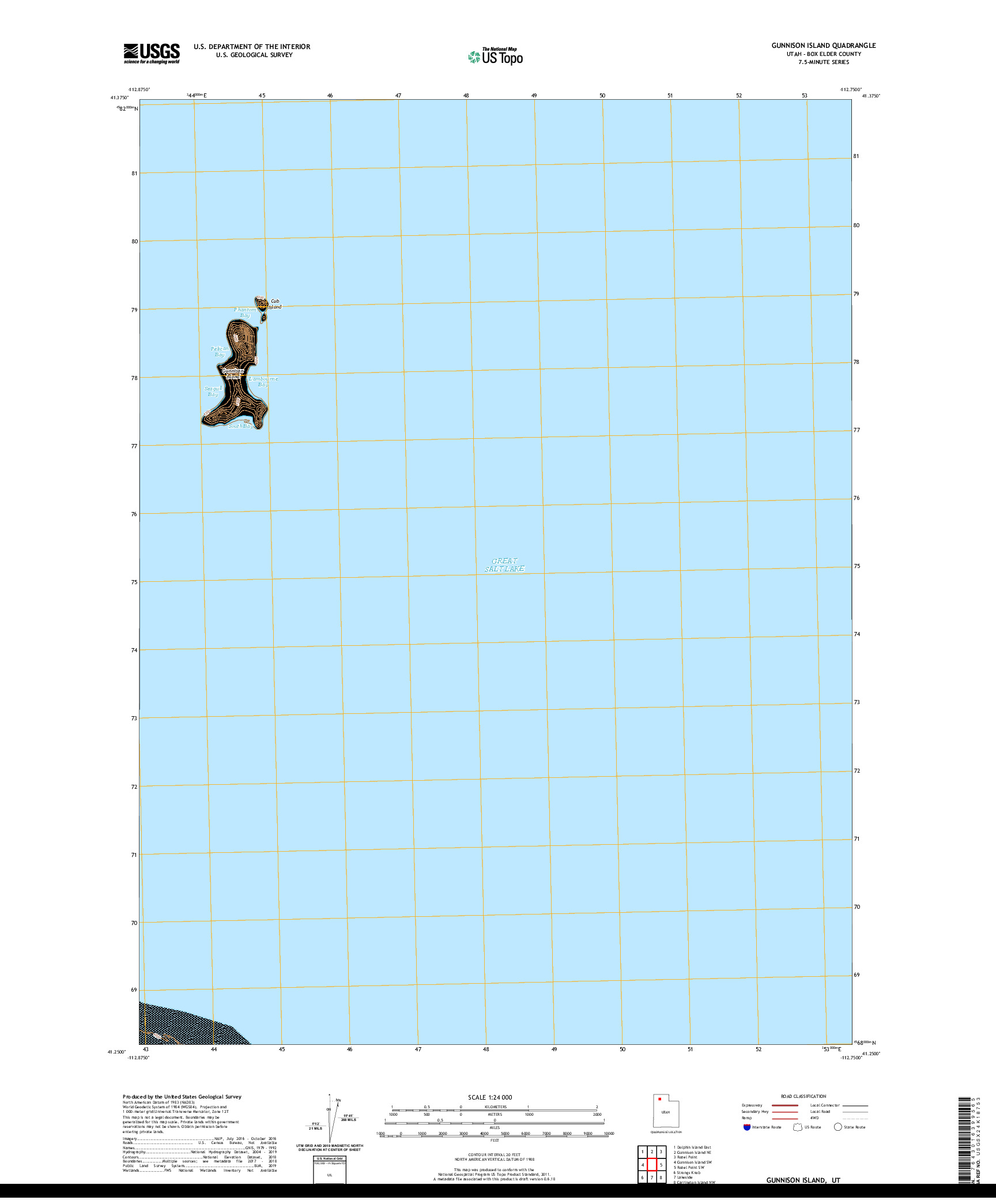 USGS US TOPO 7.5-MINUTE MAP FOR GUNNISON ISLAND, UT 2020