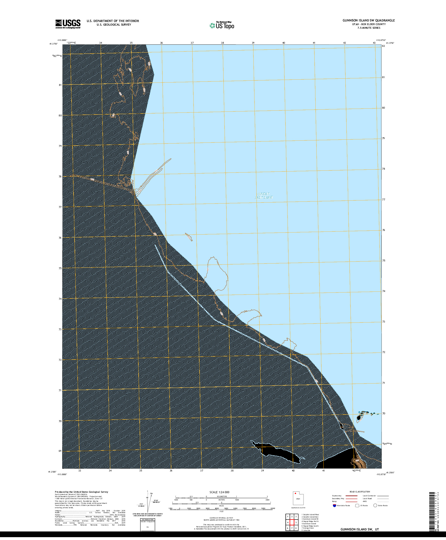 USGS US TOPO 7.5-MINUTE MAP FOR GUNNISON ISLAND SW, UT 2020