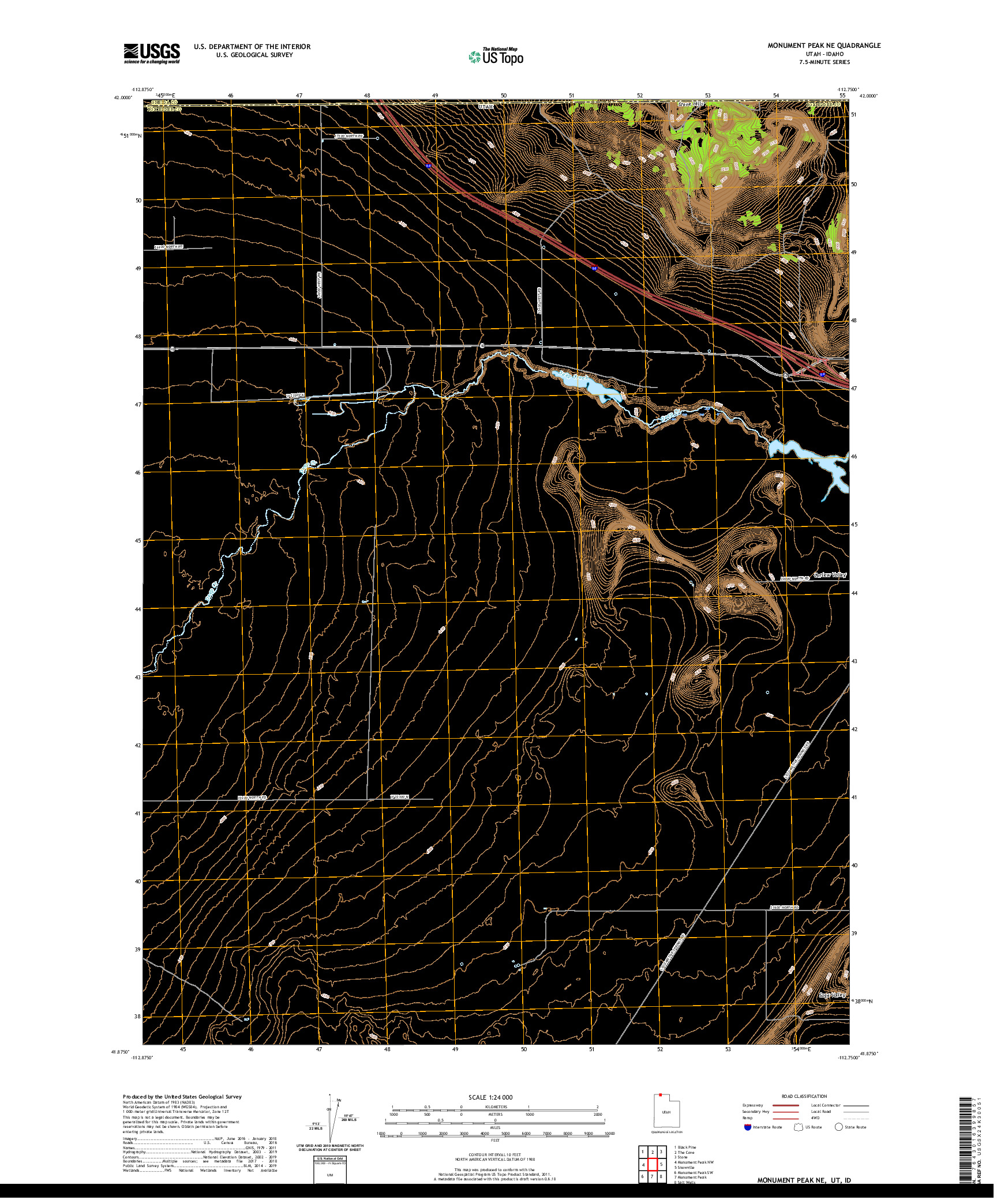USGS US TOPO 7.5-MINUTE MAP FOR MONUMENT PEAK NE, UT,ID 2020