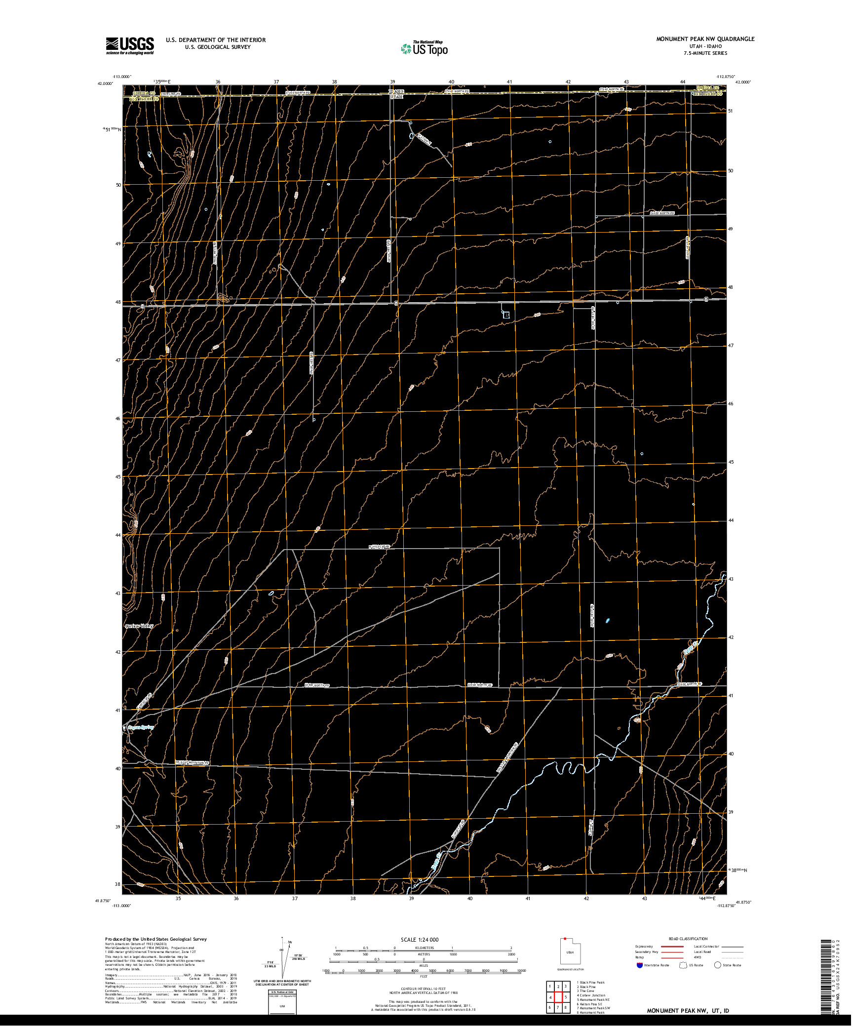 USGS US TOPO 7.5-MINUTE MAP FOR MONUMENT PEAK NW, UT,ID 2020