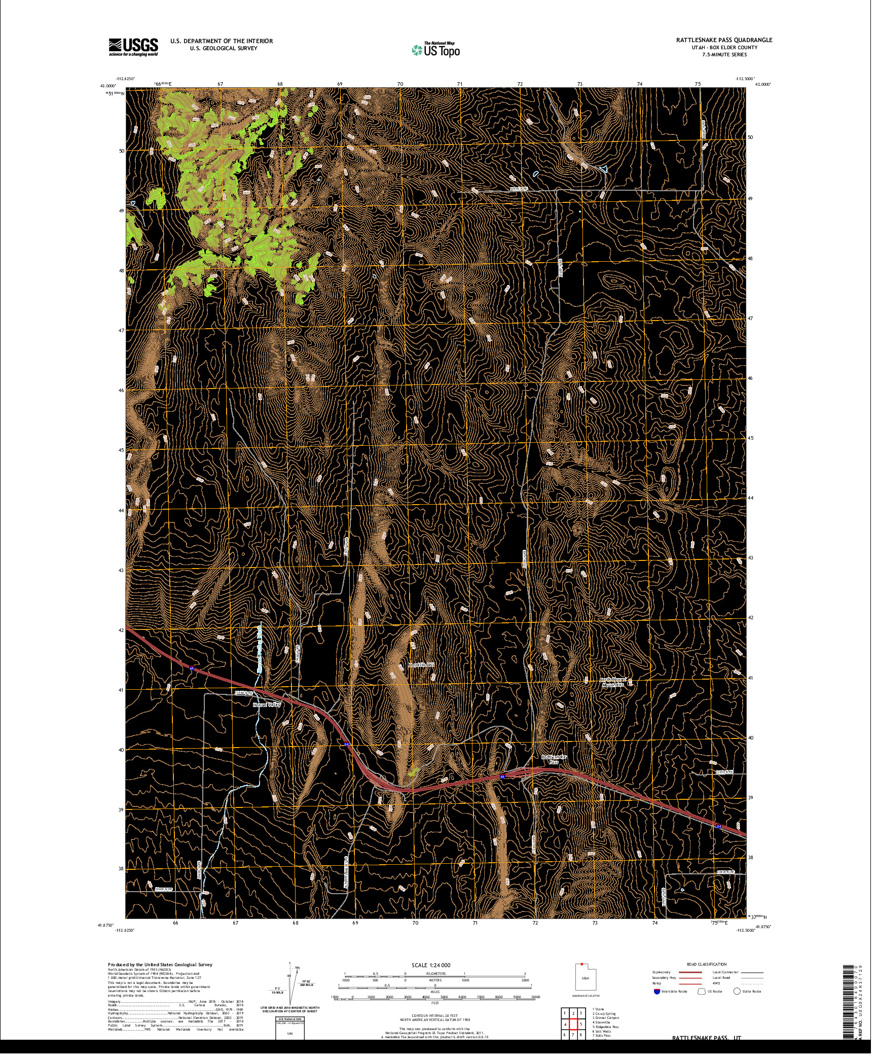 USGS US TOPO 7.5-MINUTE MAP FOR RATTLESNAKE PASS, UT 2020