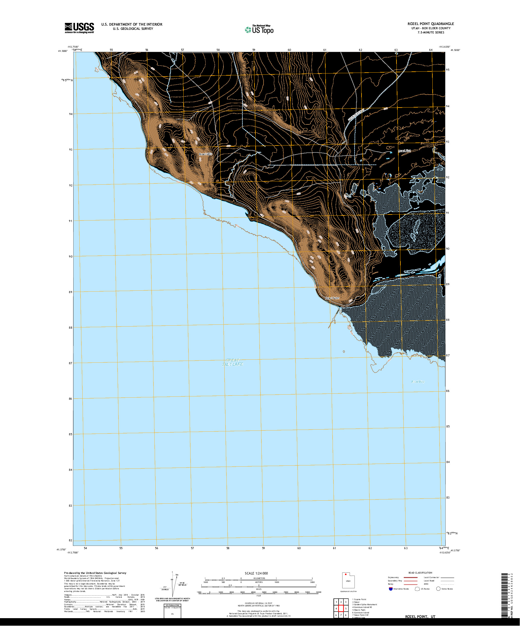 USGS US TOPO 7.5-MINUTE MAP FOR ROZEL POINT, UT 2020