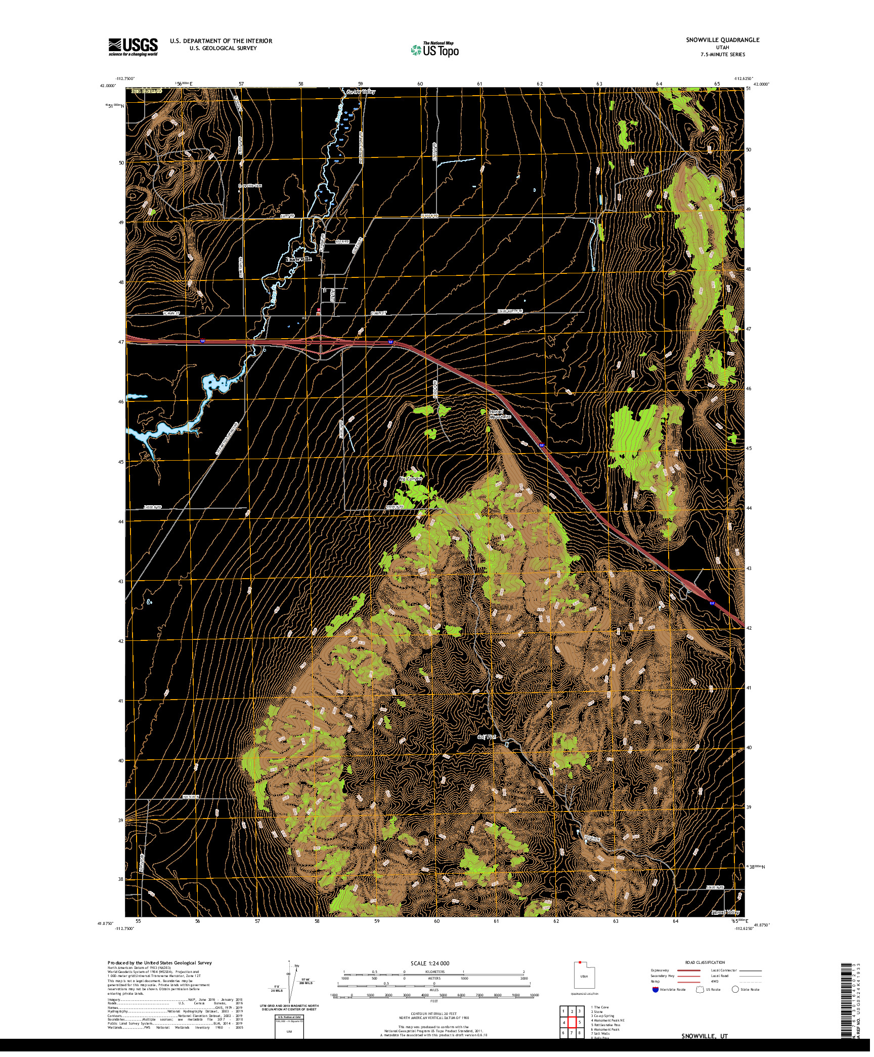 USGS US TOPO 7.5-MINUTE MAP FOR SNOWVILLE, UT 2020