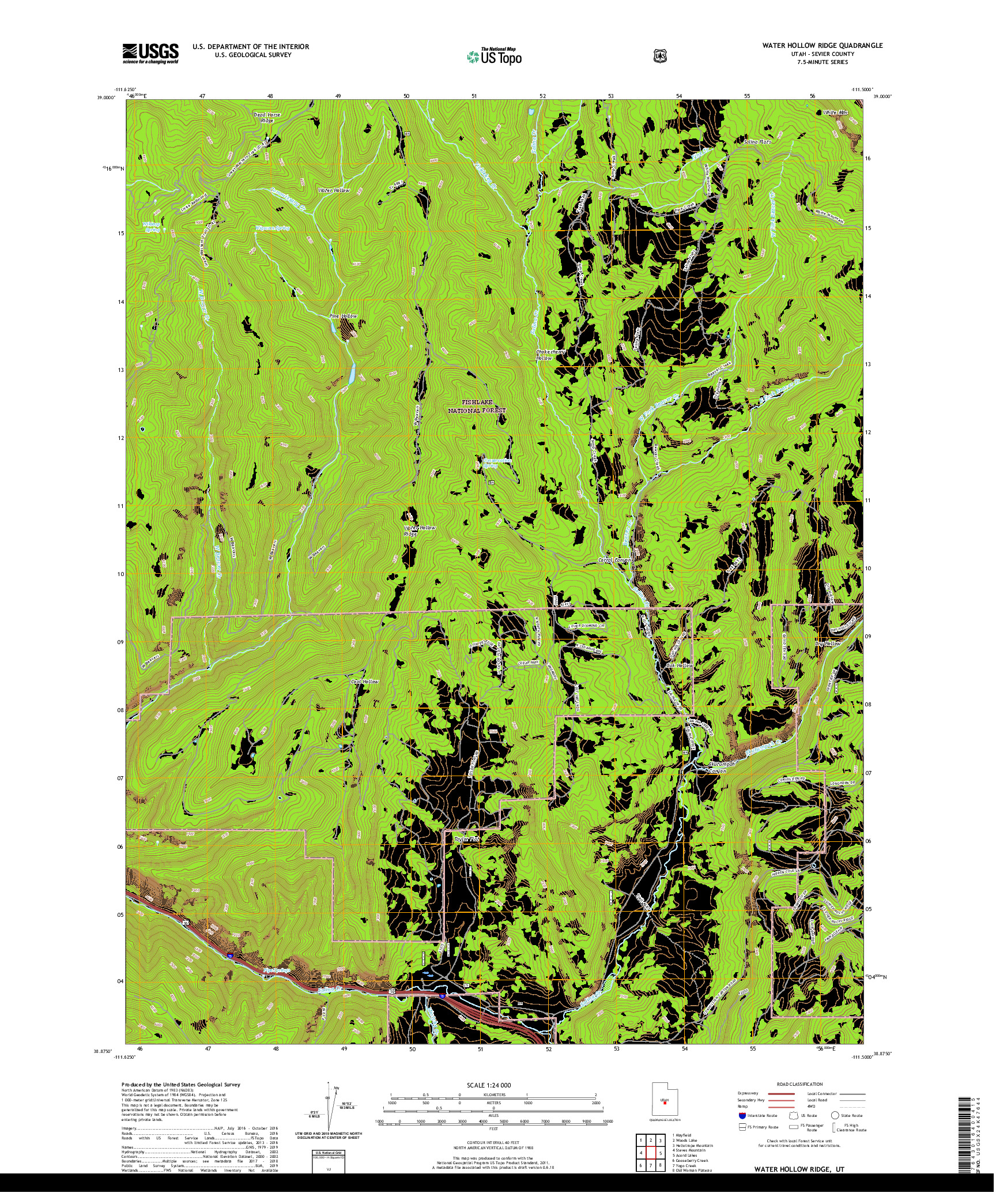 USGS US TOPO 7.5-MINUTE MAP FOR WATER HOLLOW RIDGE, UT 2020