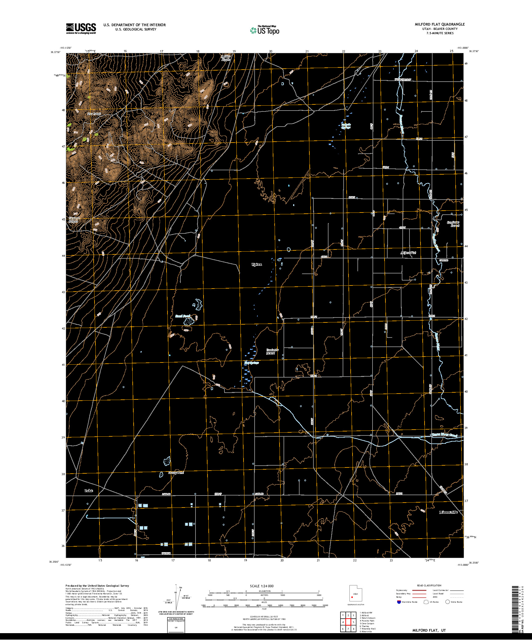 USGS US TOPO 7.5-MINUTE MAP FOR MILFORD FLAT, UT 2020