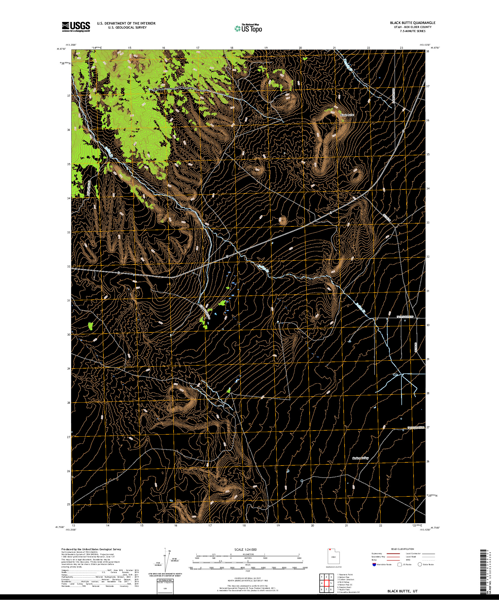 USGS US TOPO 7.5-MINUTE MAP FOR BLACK BUTTE, UT 2020