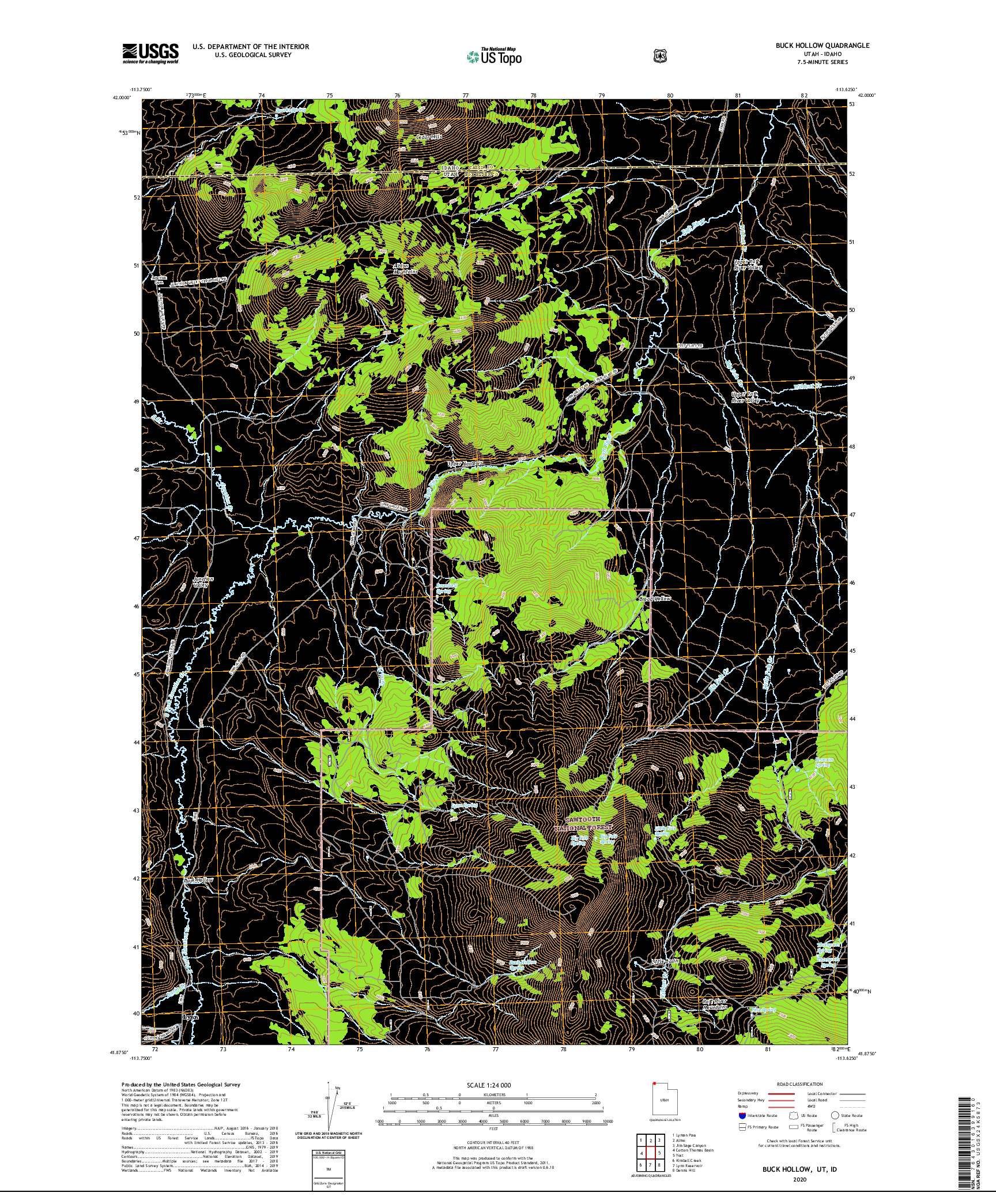 USGS US TOPO 7.5-MINUTE MAP FOR BUCK HOLLOW, UT,ID 2020