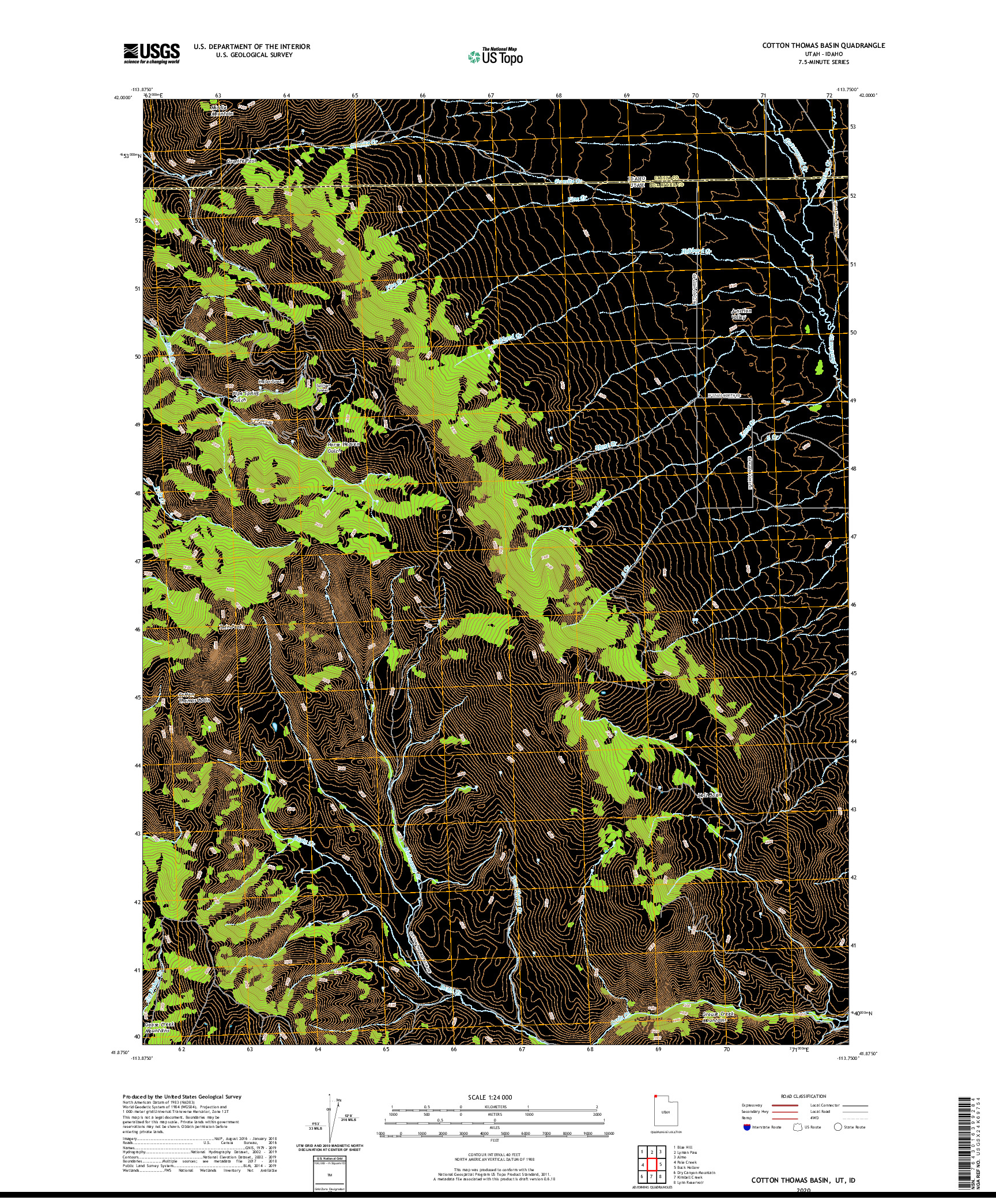 USGS US TOPO 7.5-MINUTE MAP FOR COTTON THOMAS BASIN, UT,ID 2020