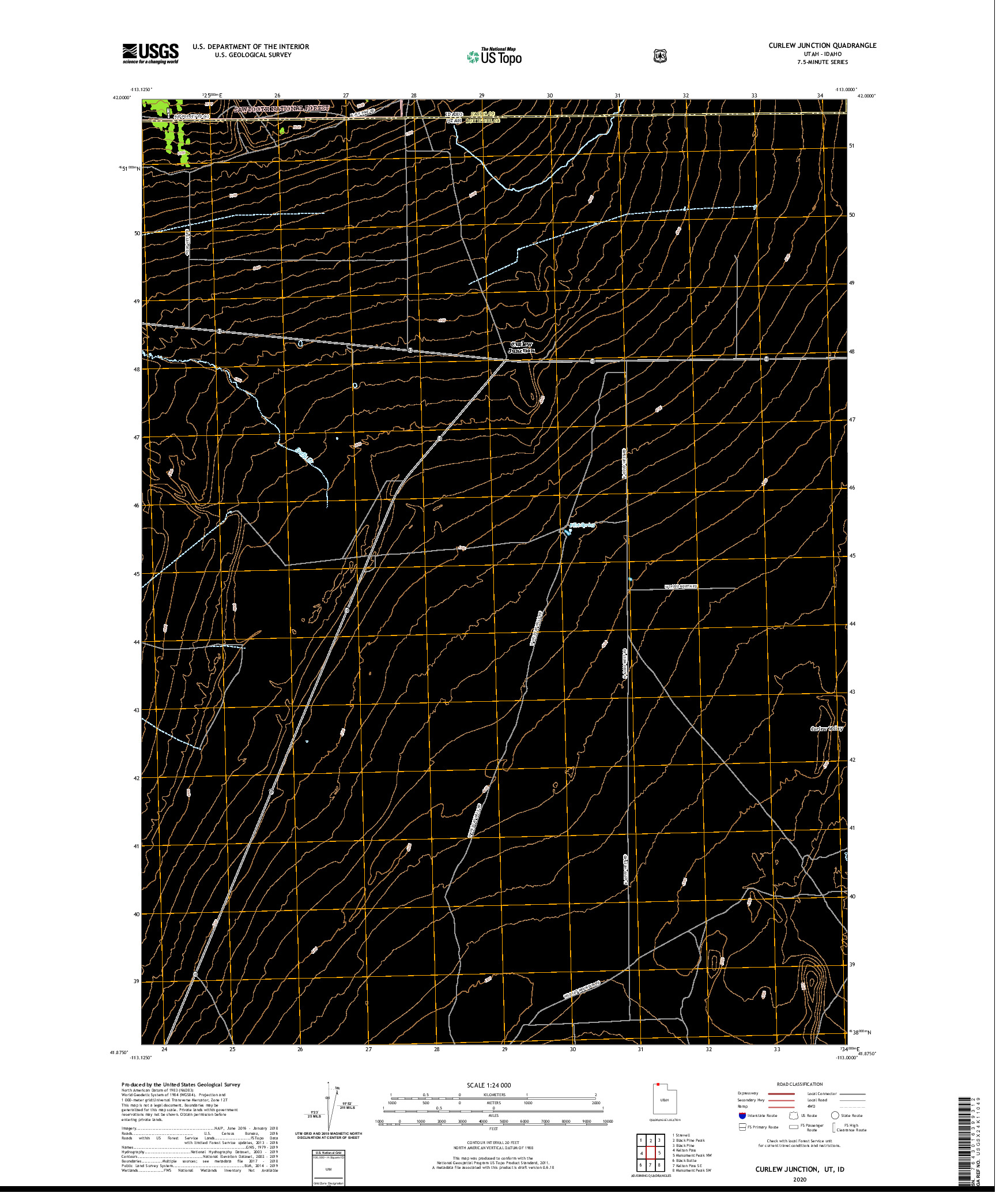 USGS US TOPO 7.5-MINUTE MAP FOR CURLEW JUNCTION, UT,ID 2020