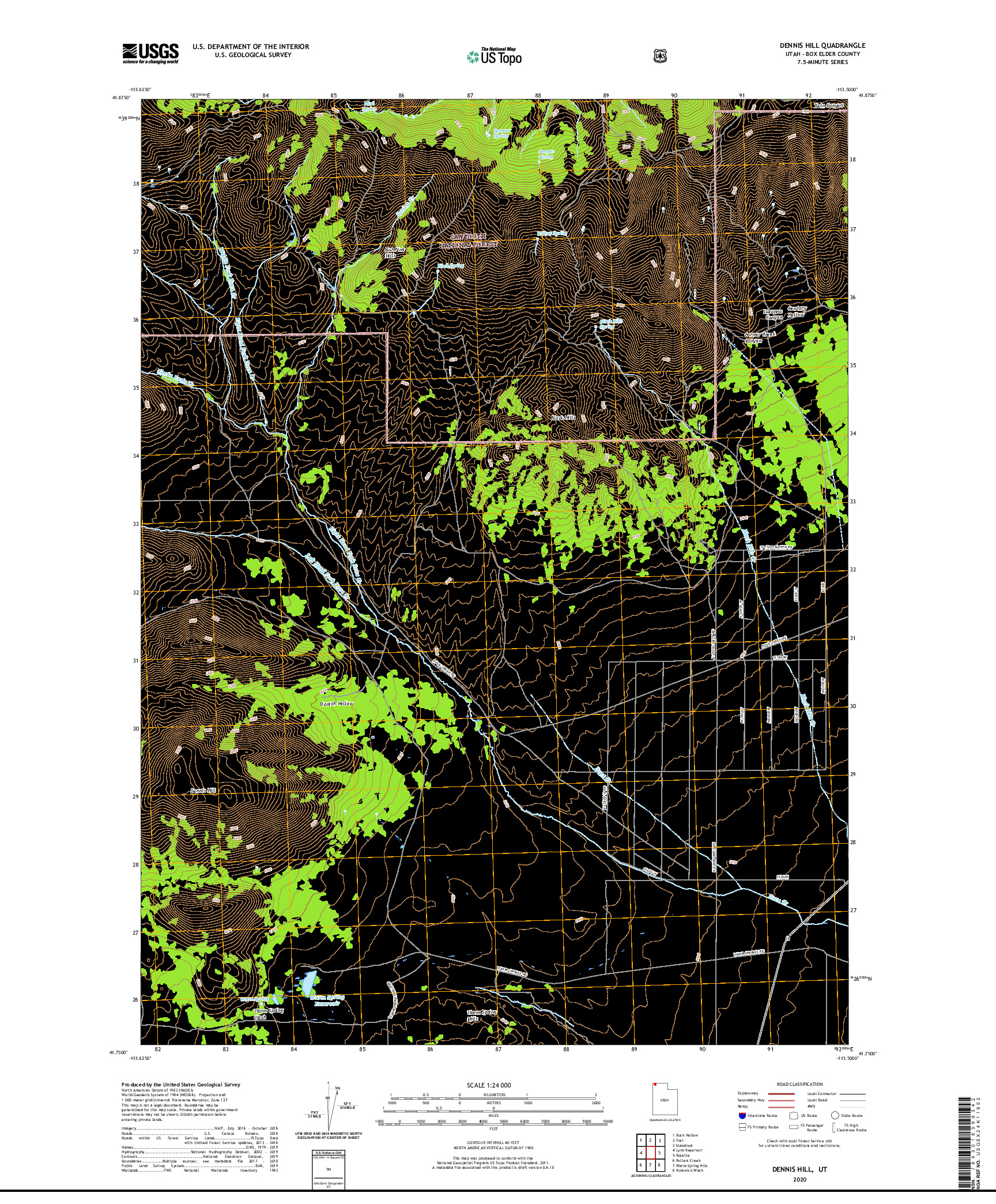 USGS US TOPO 7.5-MINUTE MAP FOR DENNIS HILL, UT 2020