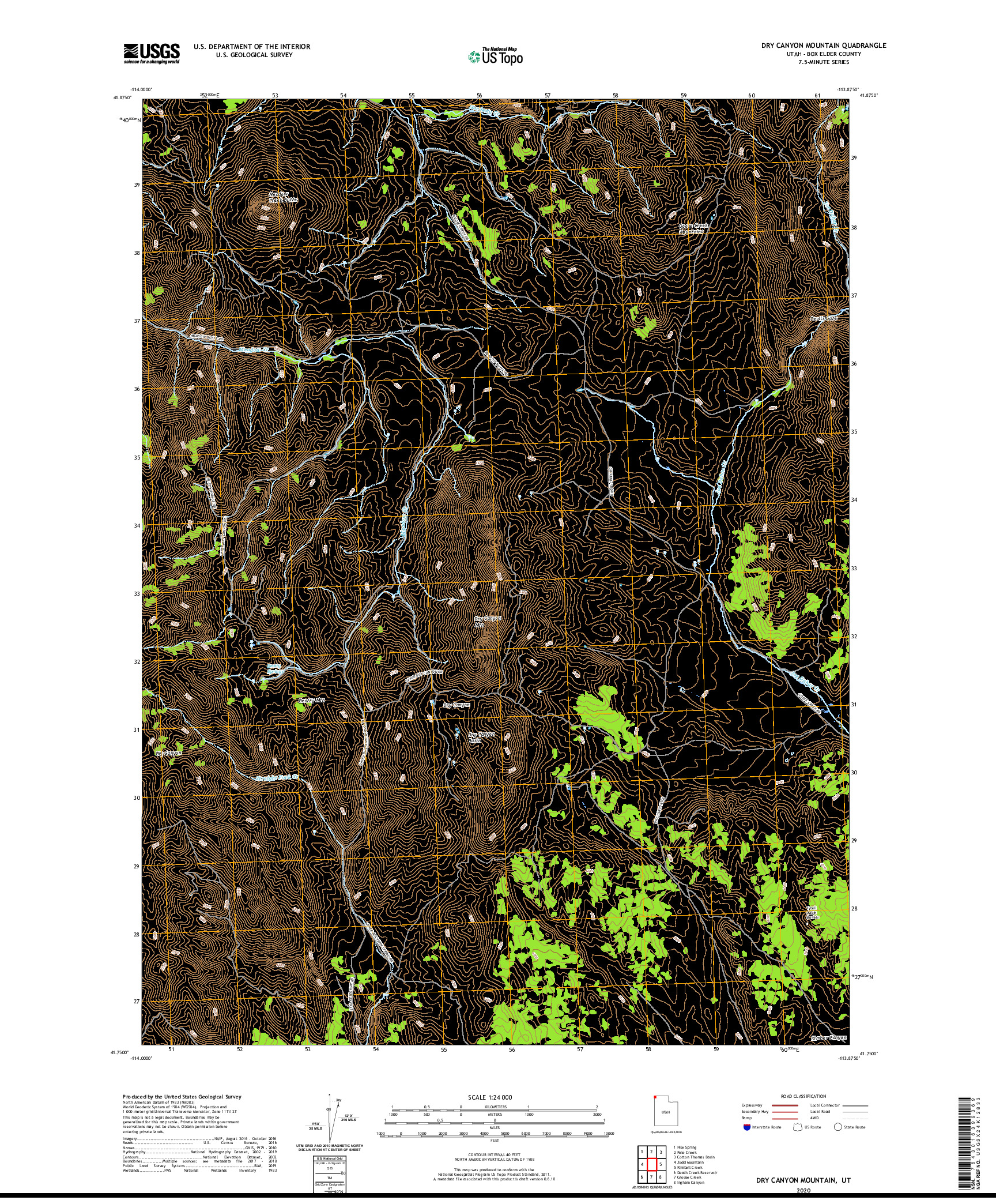 USGS US TOPO 7.5-MINUTE MAP FOR DRY CANYON MOUNTAIN, UT 2020