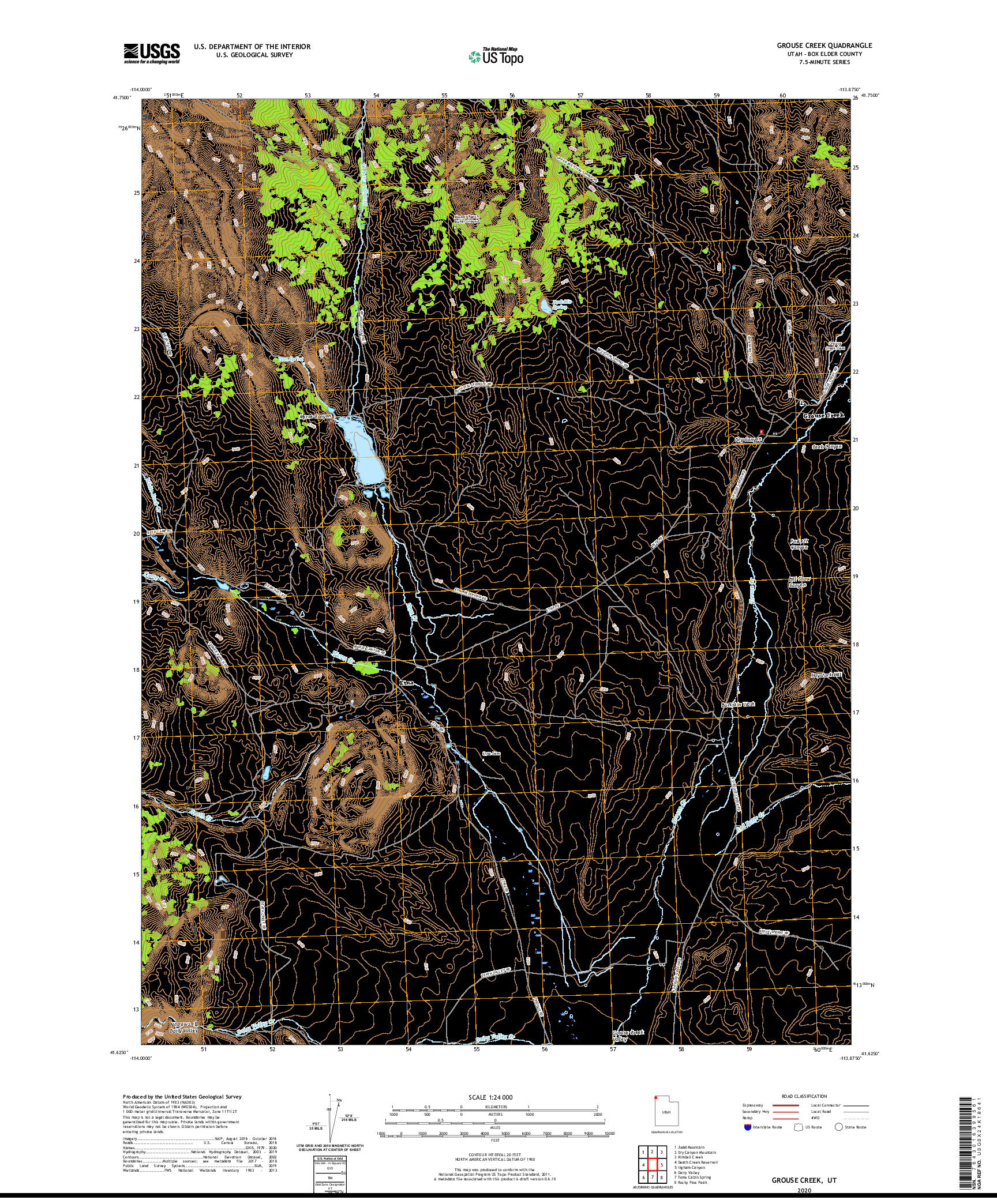 USGS US TOPO 7.5-MINUTE MAP FOR GROUSE CREEK, UT 2020