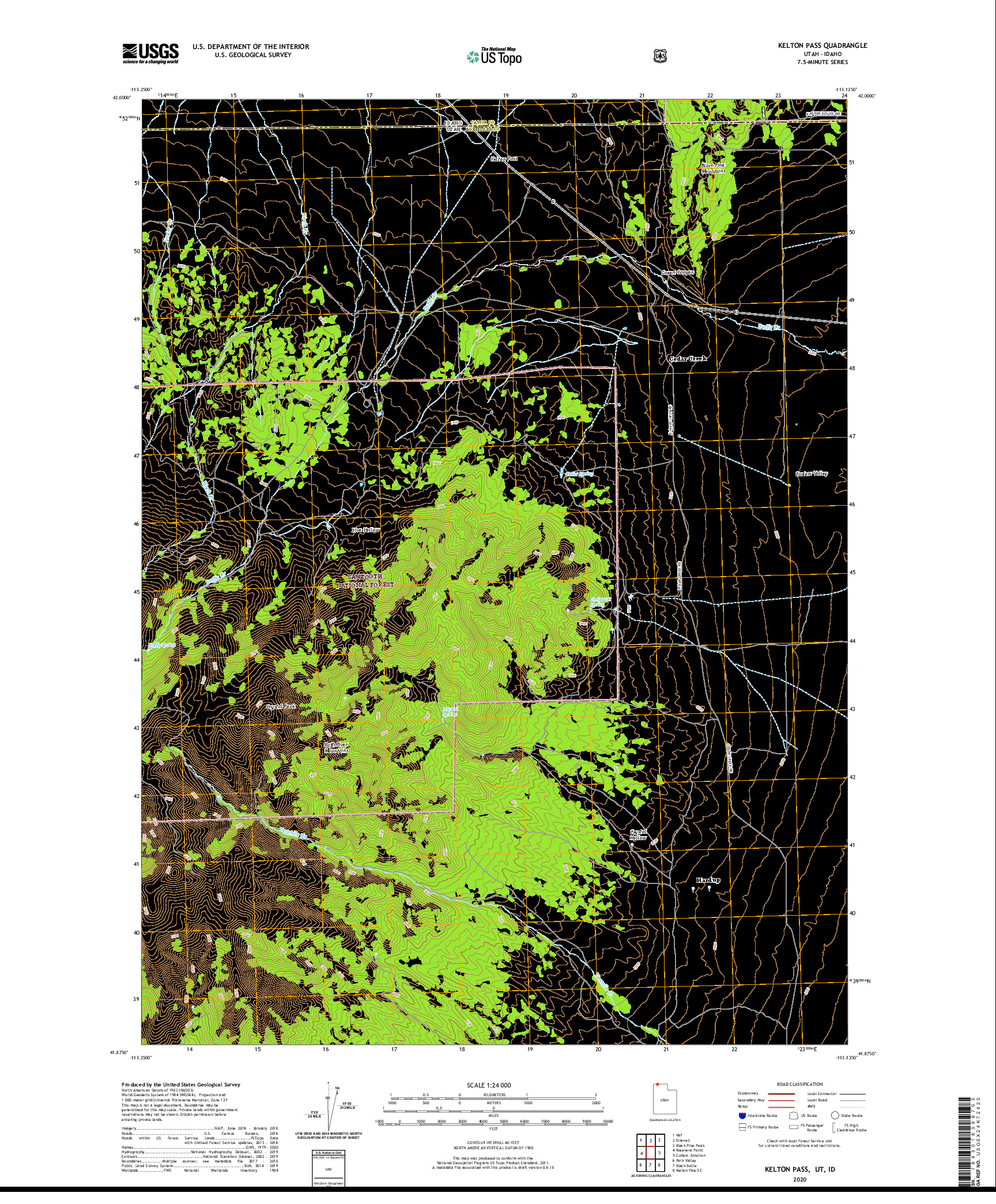 USGS US TOPO 7.5-MINUTE MAP FOR KELTON PASS, UT,ID 2020
