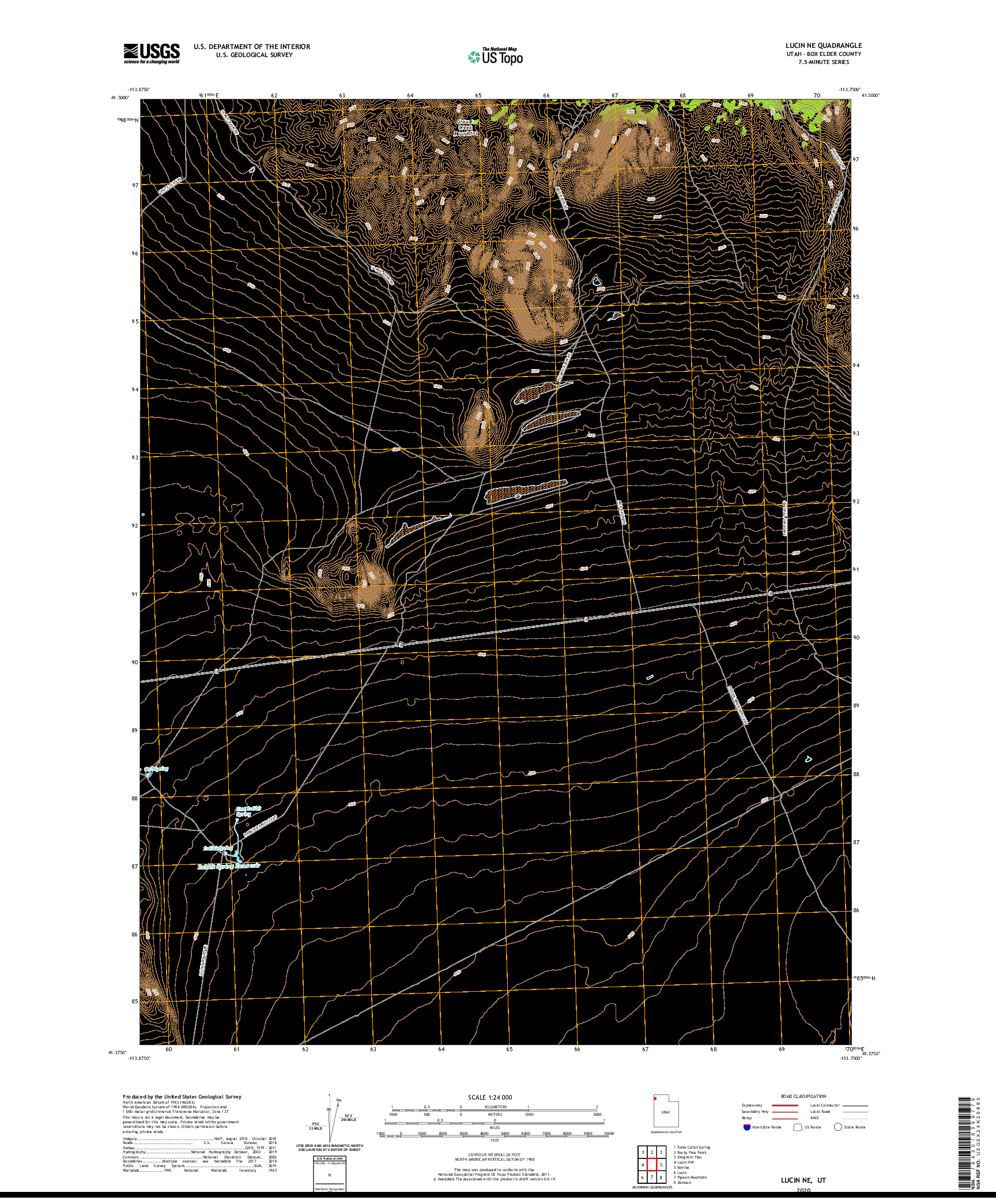 USGS US TOPO 7.5-MINUTE MAP FOR LUCIN NE, UT 2020