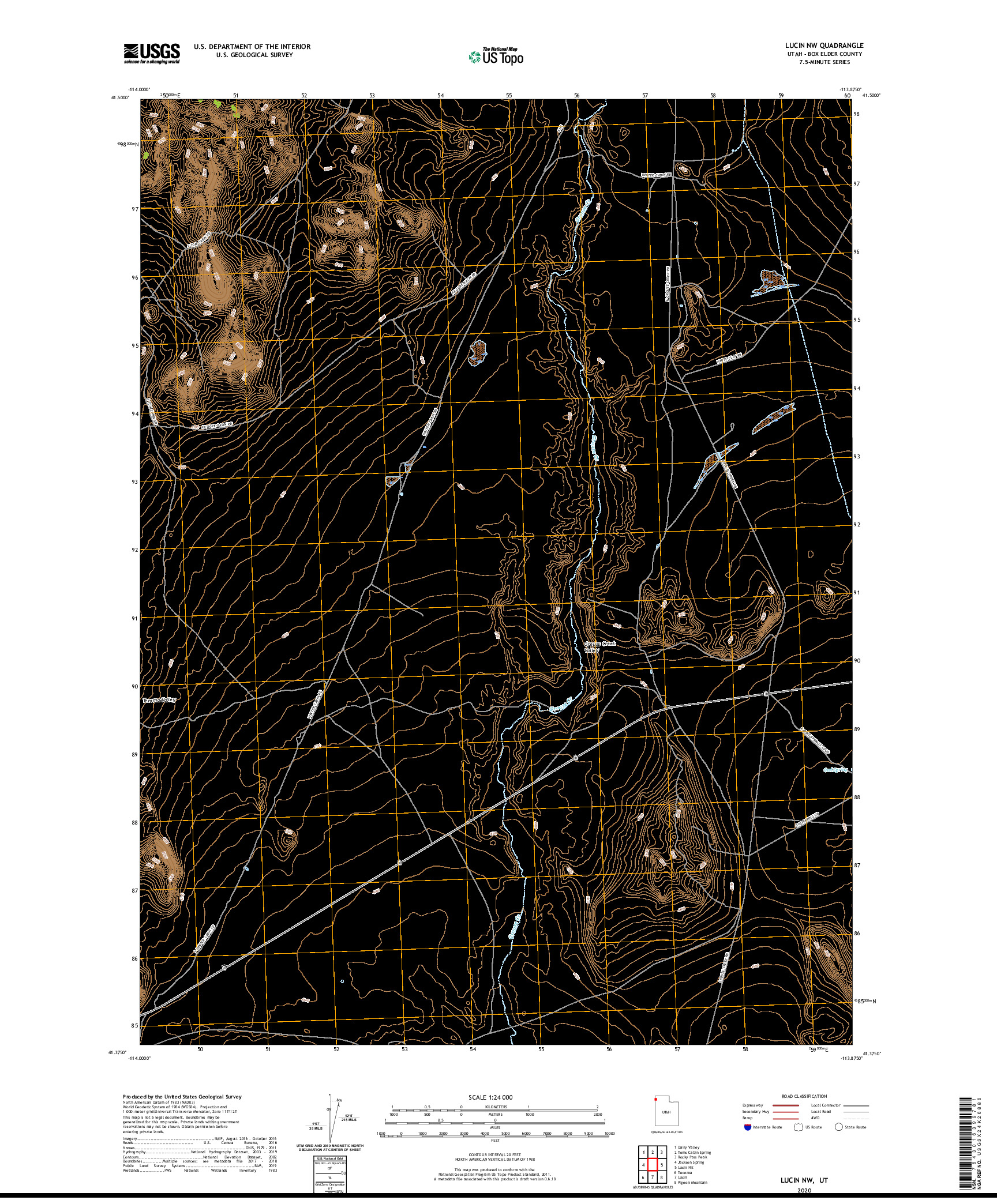 USGS US TOPO 7.5-MINUTE MAP FOR LUCIN NW, UT 2020