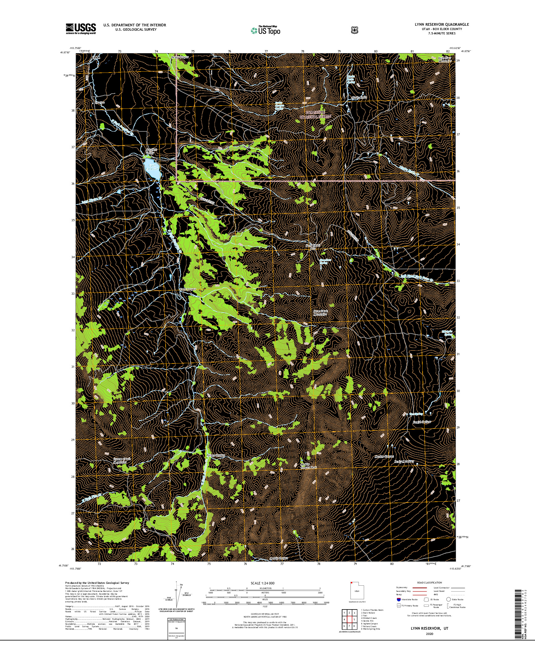 USGS US TOPO 7.5-MINUTE MAP FOR LYNN RESERVOIR, UT 2020