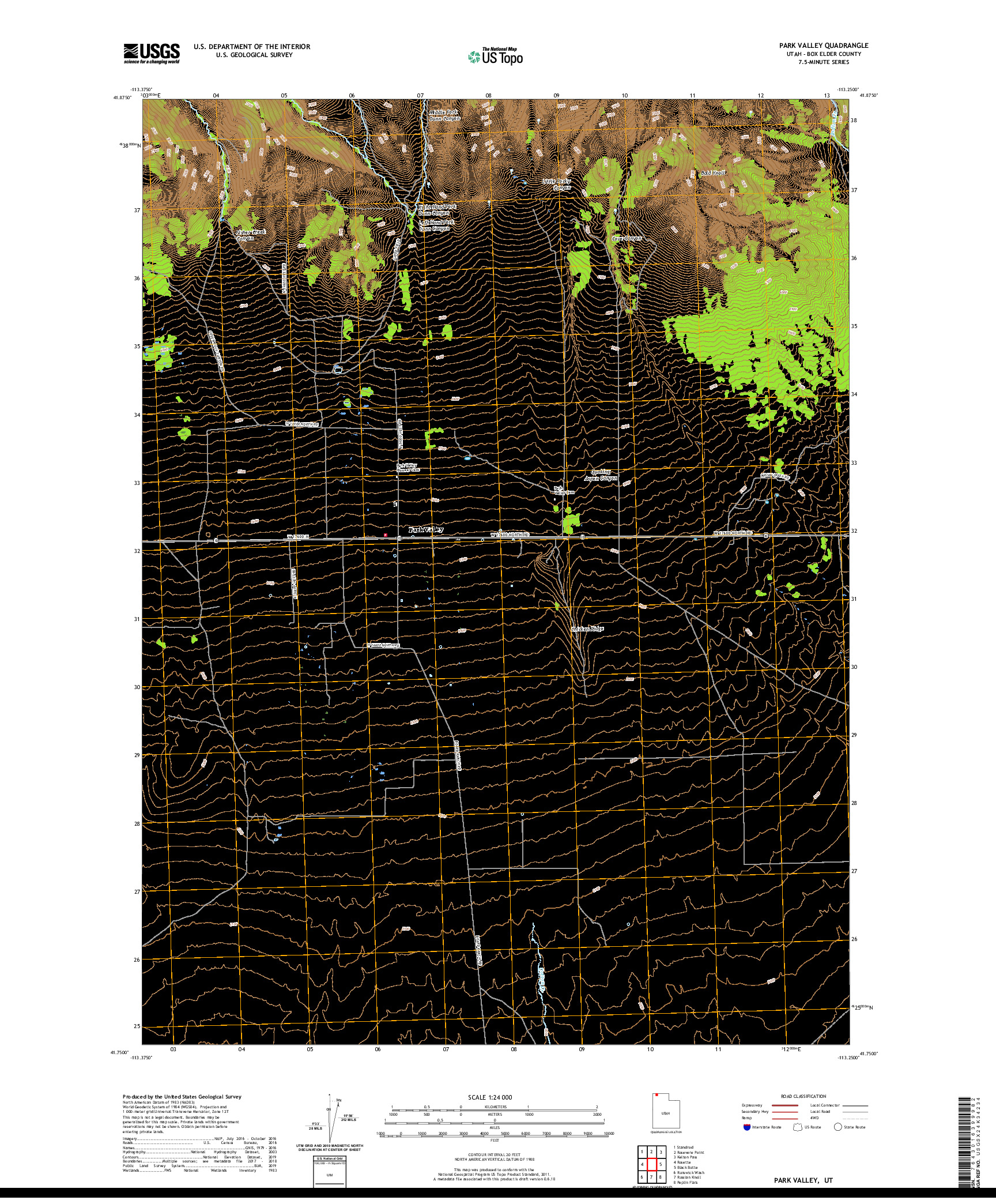 USGS US TOPO 7.5-MINUTE MAP FOR PARK VALLEY, UT 2020