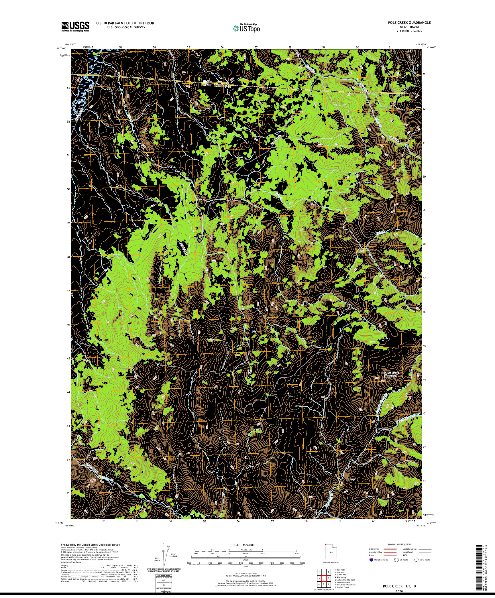 USGS US TOPO 7.5-MINUTE MAP FOR POLE CREEK, UT,ID 2020