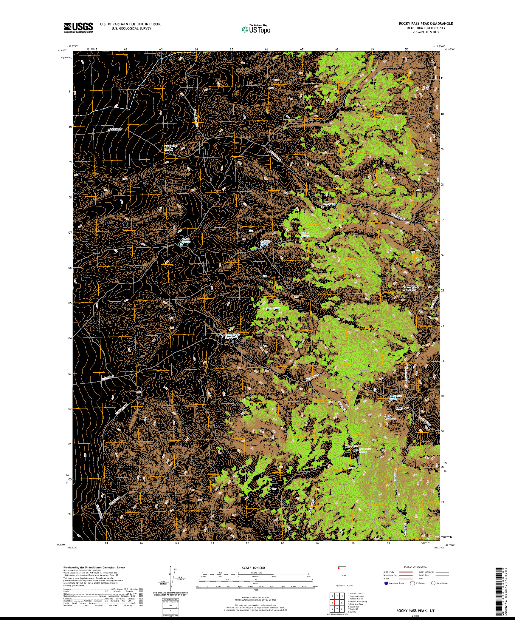 USGS US TOPO 7.5-MINUTE MAP FOR ROCKY PASS PEAK, UT 2020
