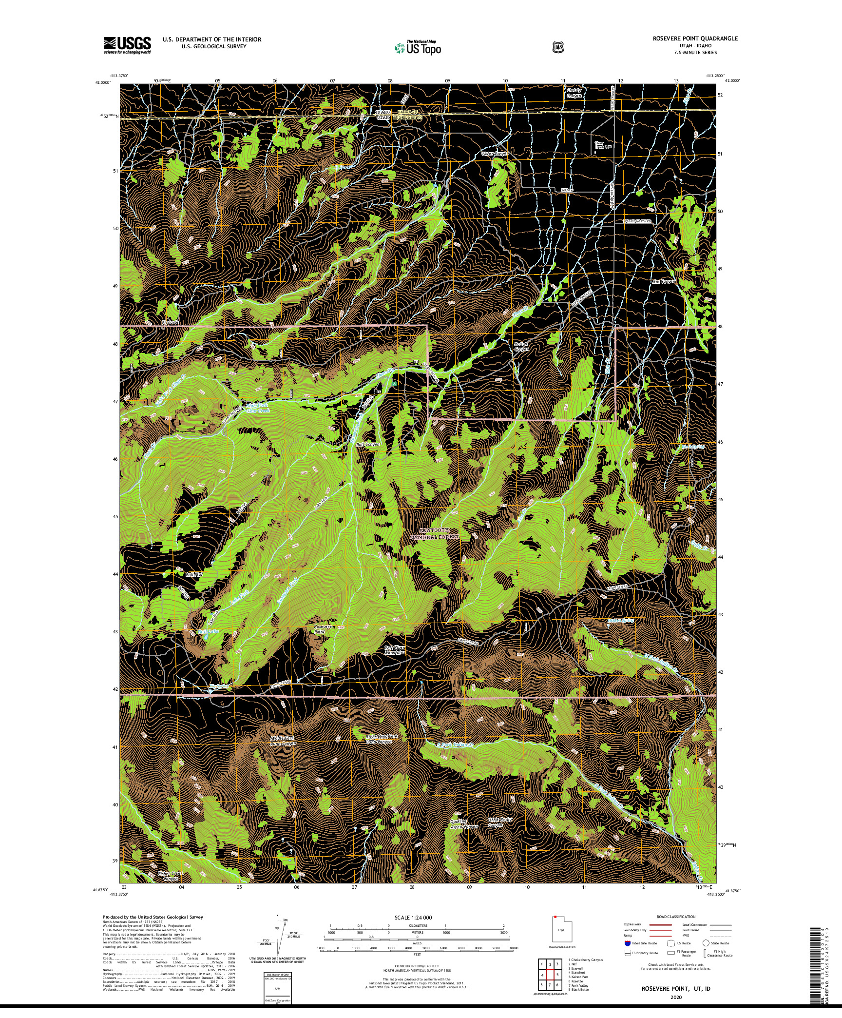 USGS US TOPO 7.5-MINUTE MAP FOR ROSEVERE POINT, UT,ID 2020