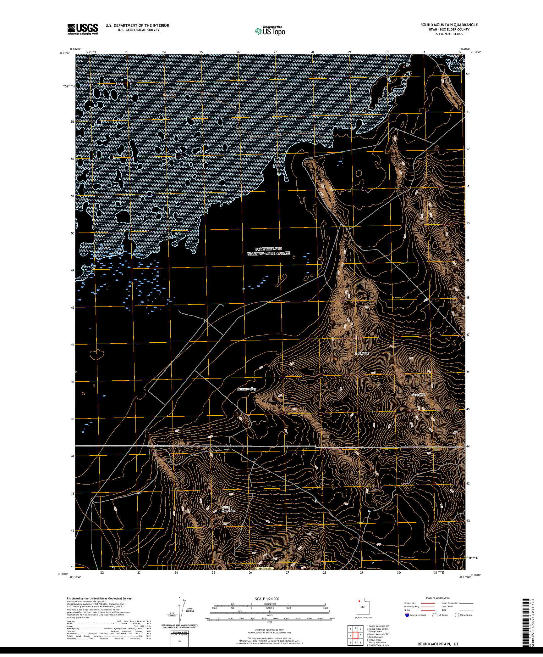 USGS US TOPO 7.5-MINUTE MAP FOR ROUND MOUNTAIN, UT 2020