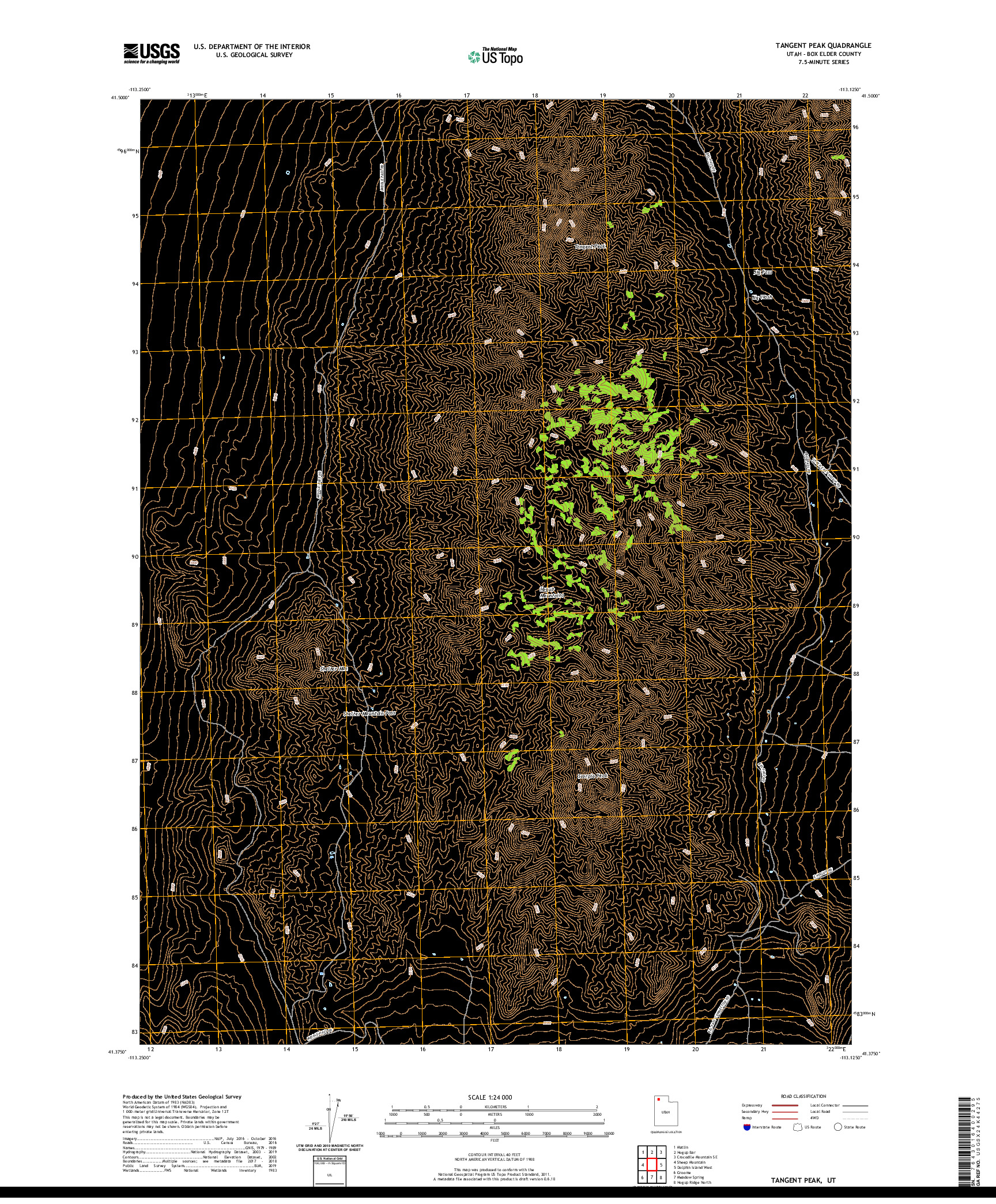 USGS US TOPO 7.5-MINUTE MAP FOR TANGENT PEAK, UT 2020