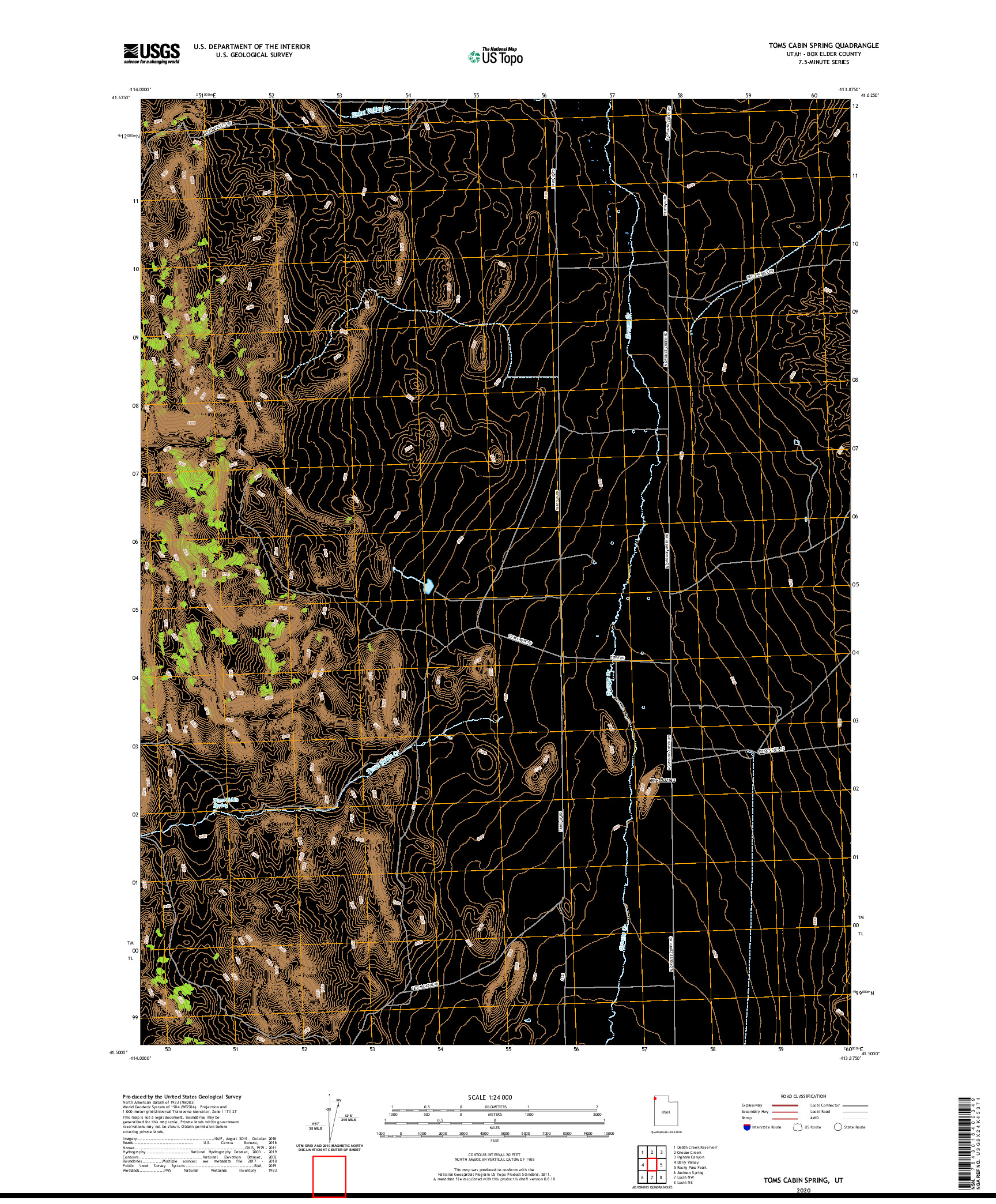USGS US TOPO 7.5-MINUTE MAP FOR TOMS CABIN SPRING, UT 2020